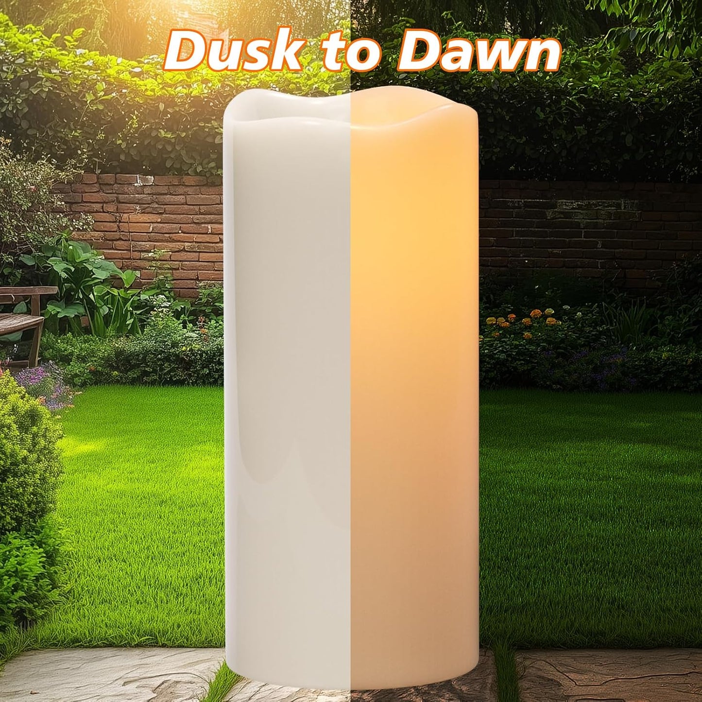 GenSwin Solar Candles Outdoor Waterproof Lantern Ivory White 4 x 10 in | IP65, Sensor for Dusk to Dawn, Large Pillar