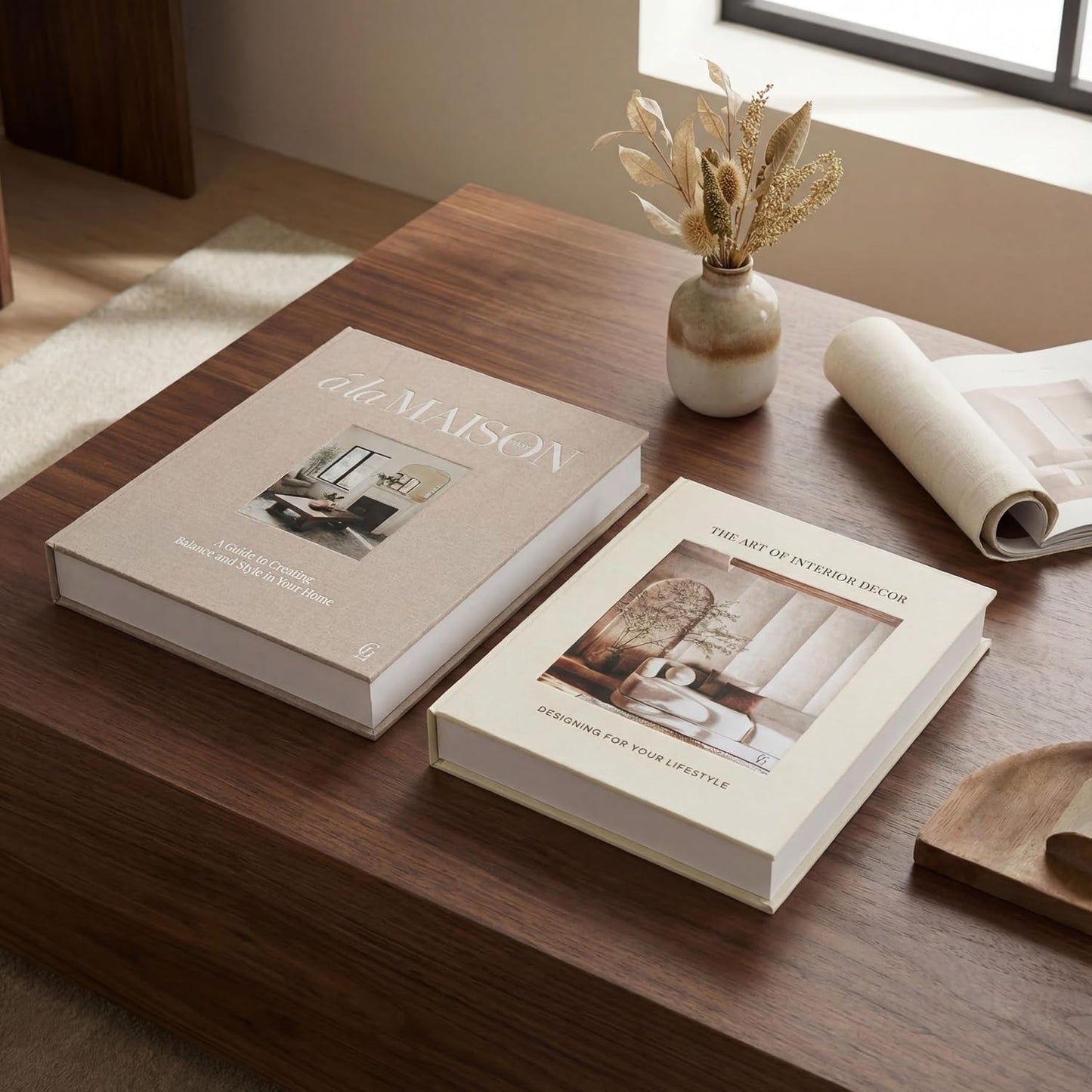 Linen Faux Book Storage Boxes / Set of 2