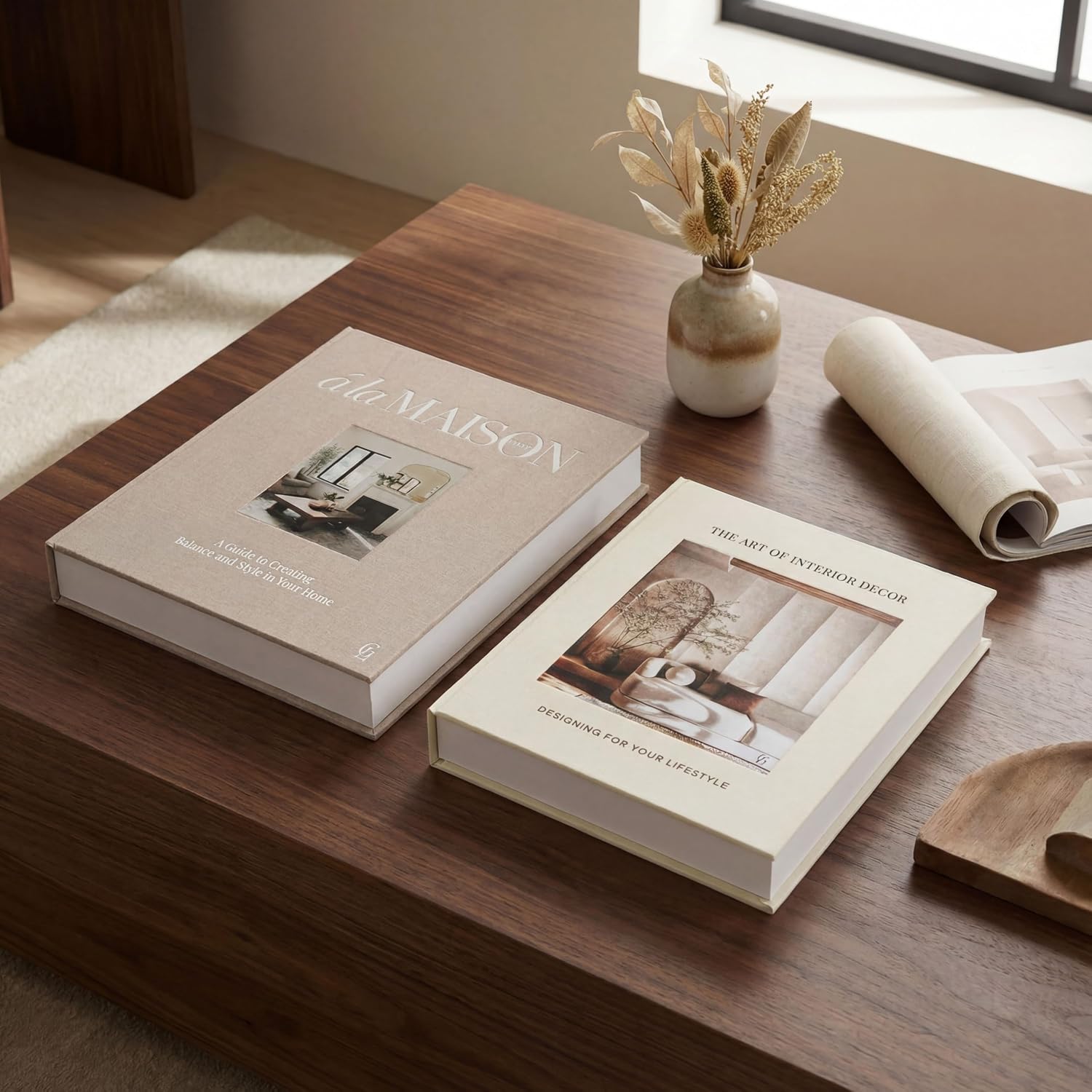 Linen Faux Book Storage Boxes / Set of 2