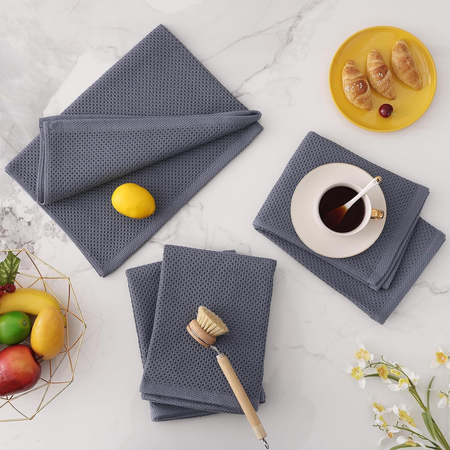 Homaxy 100% Cotton Oversized Waffle Weave Kitchen Towels 8-Pack, Dark Grey | 20 x 28 Inches, Ultra Soft Absorbent Dish