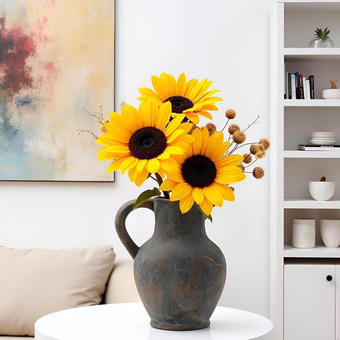Ceramic Rustic Farmhouse Vase / Black and Gold