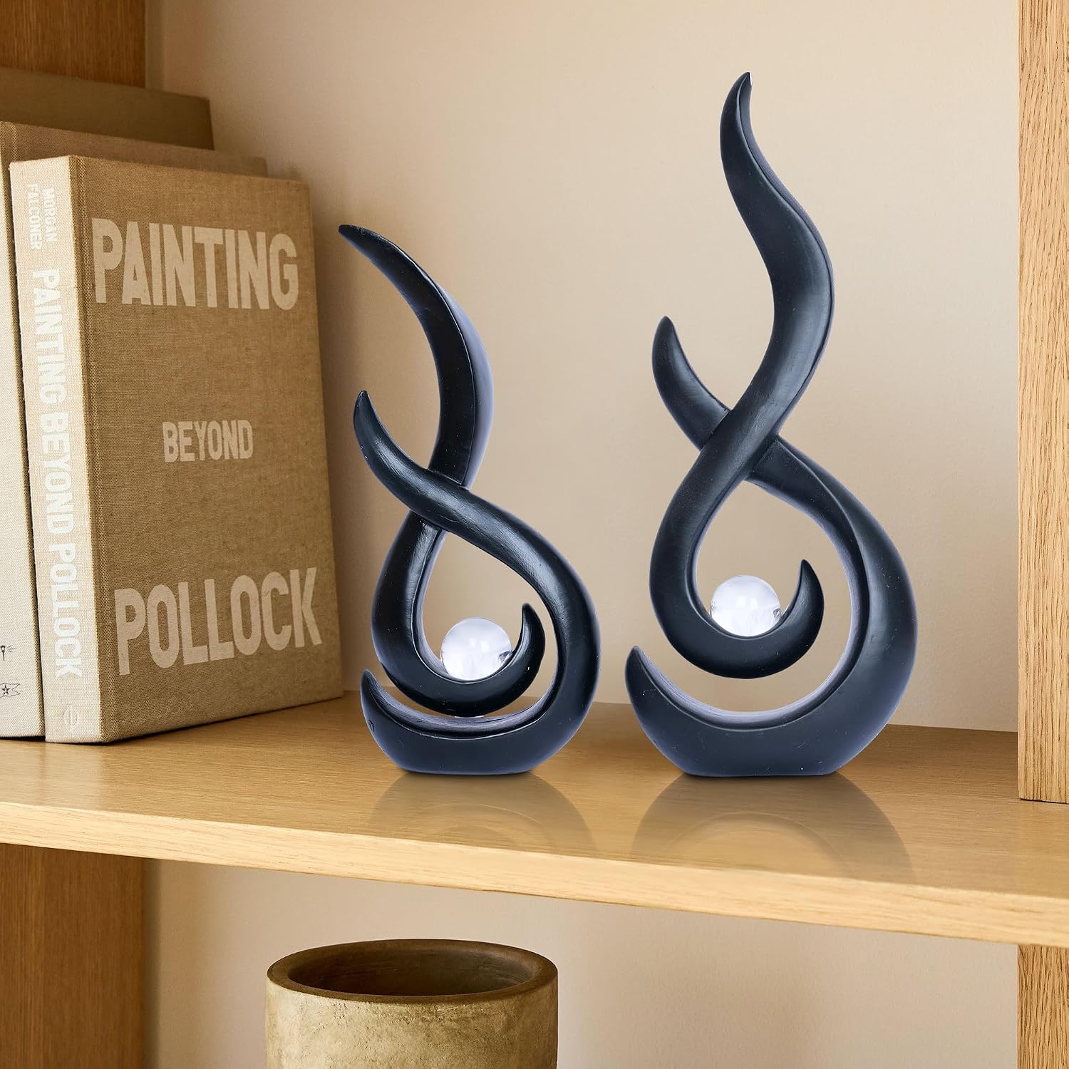 Home Decor Statue Modern Abstract Sculpture Decorative Accent Art Round Geometric / Black