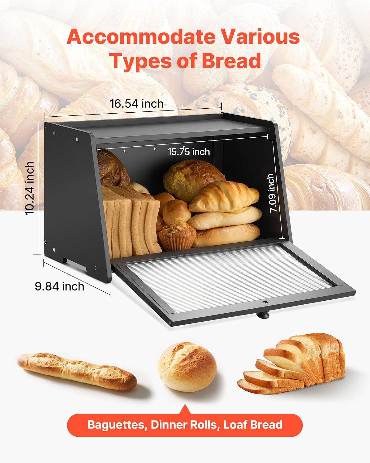 VEVOR Bread Box for Kitchen Counter, Large Capacity Bamboo Bread Storage Container, Farmhouse Wooden Breadbox Organizer
