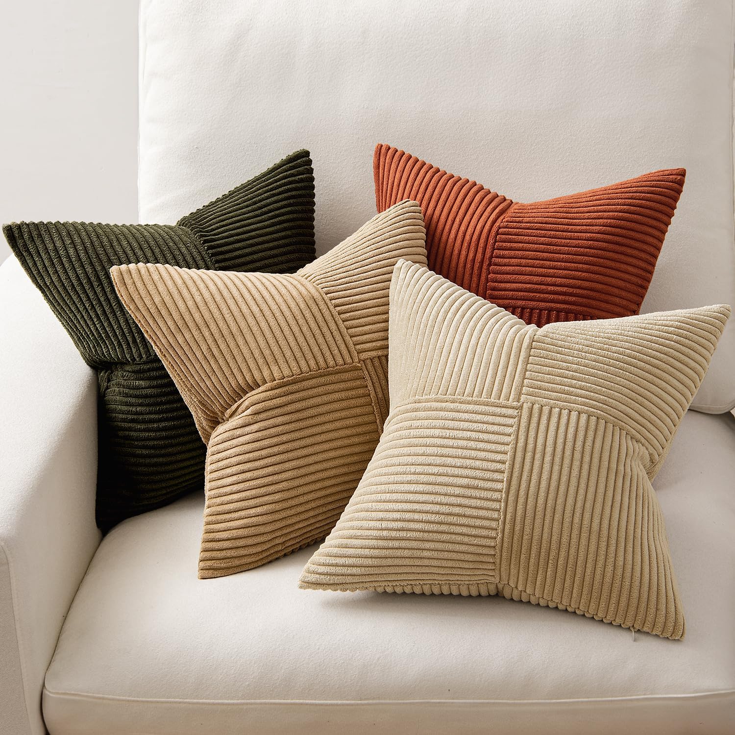 Rust-Olive Green Decorative Throw Pillow Covers Boho / 18 x 18 / Rust Olive Green / Set of 4