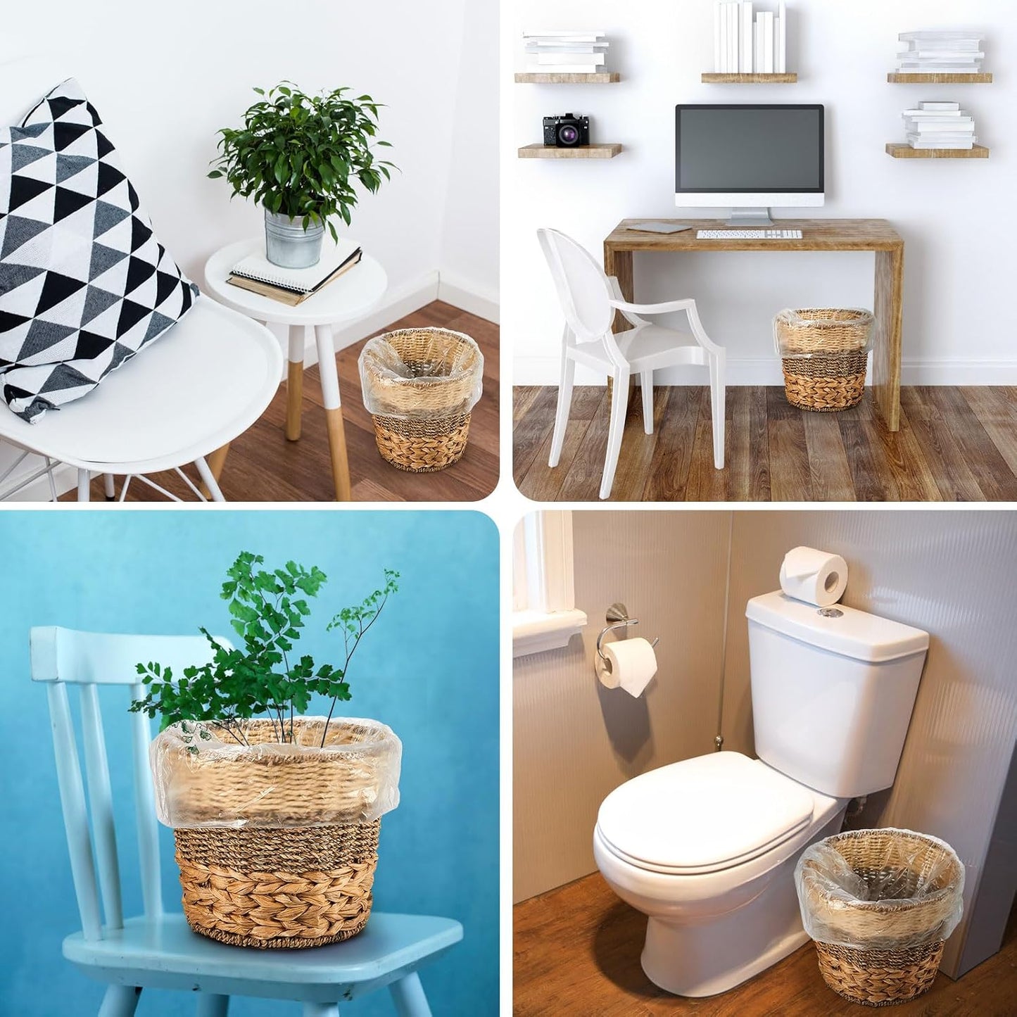 Wicker Trash Can Basket Woven Waste Basket / Wood Color / Medium / Set of 100