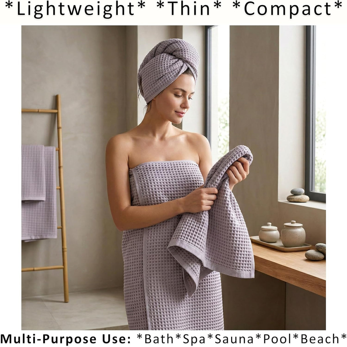 PÜSKÜL Natural 100% Turkish Cotton Waffle Bath Towels Set of 2, Extra-Large | Light Gray, Oversize 32x63" Bath sheet
