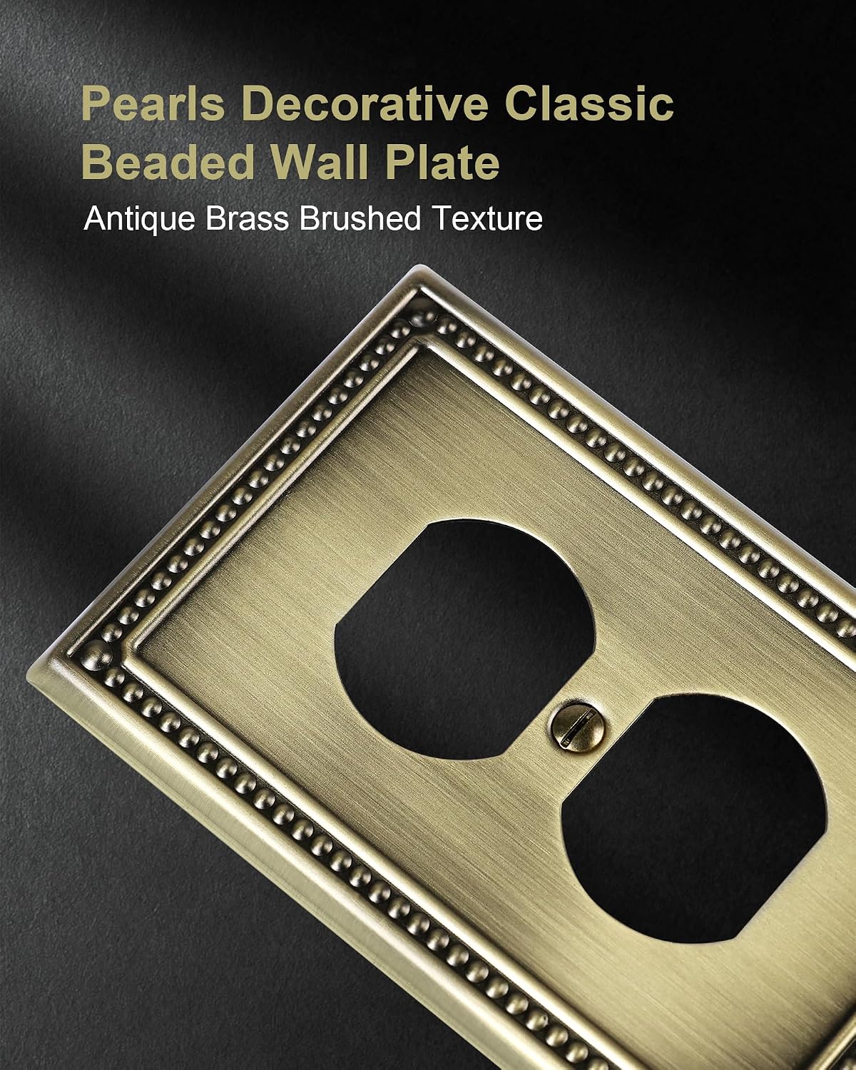 6-Pack Duplex Switch Plates and Outlet Covers, Antique Brass | Pearls Beaded Decorative Metal Wall Plates for