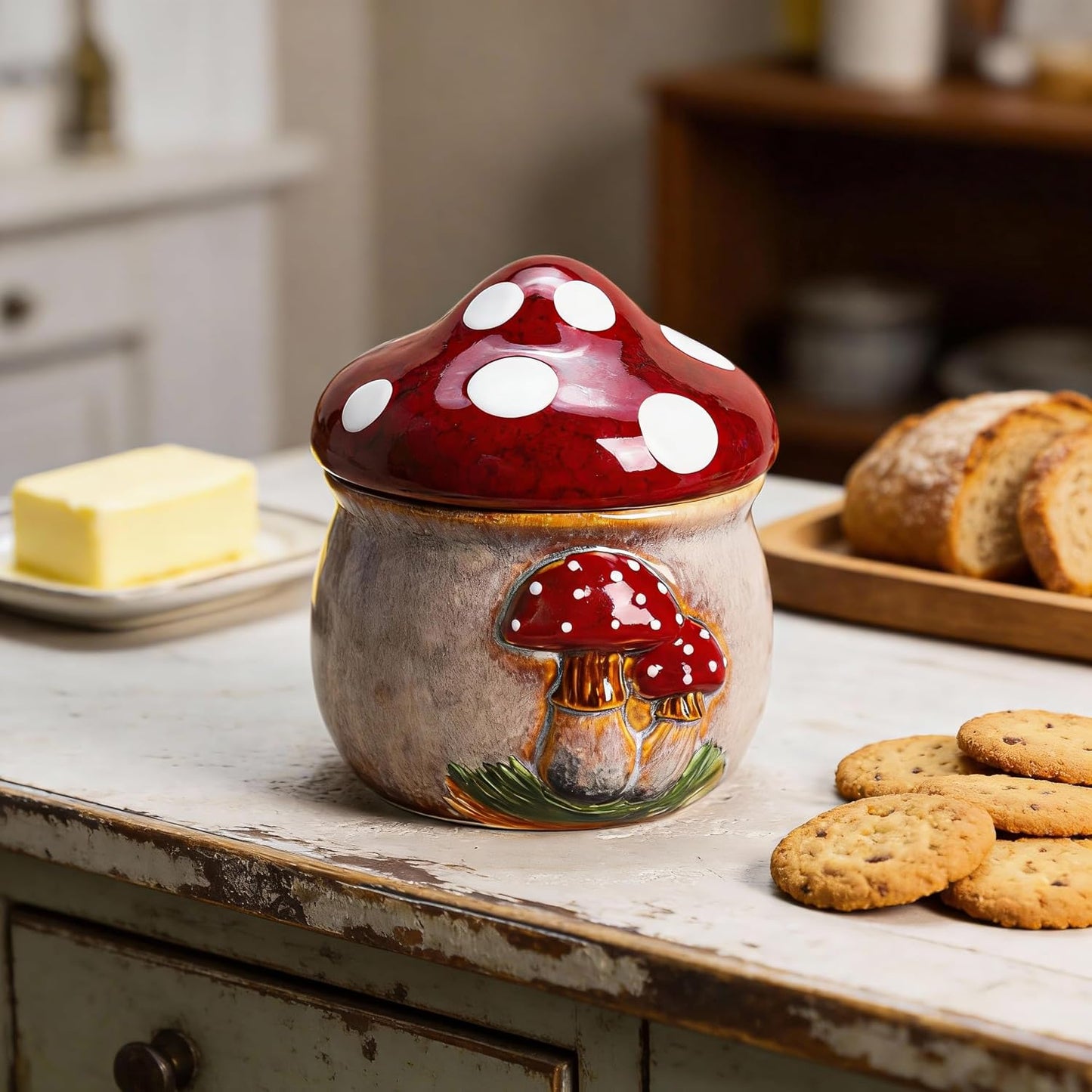 Ceramic Mushroom Candy Jar / Red