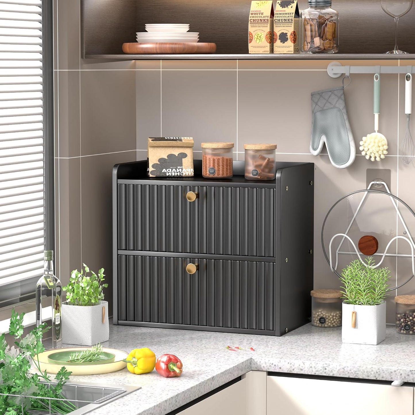 Bread Box for Kitchen Countertop, Large Bread Storage Container for Homemade Bread, Double Layer Farmhouse Breadbox
