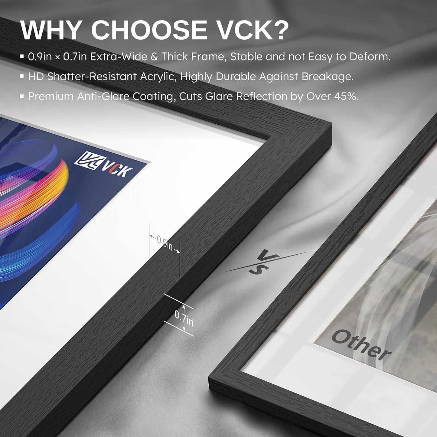 VCK 18x24 Poster Frame Black - 5 Pack, with Wood Grain Finish & Plexiglass, Displays 16x20 Photo with Mat or 18 x 24