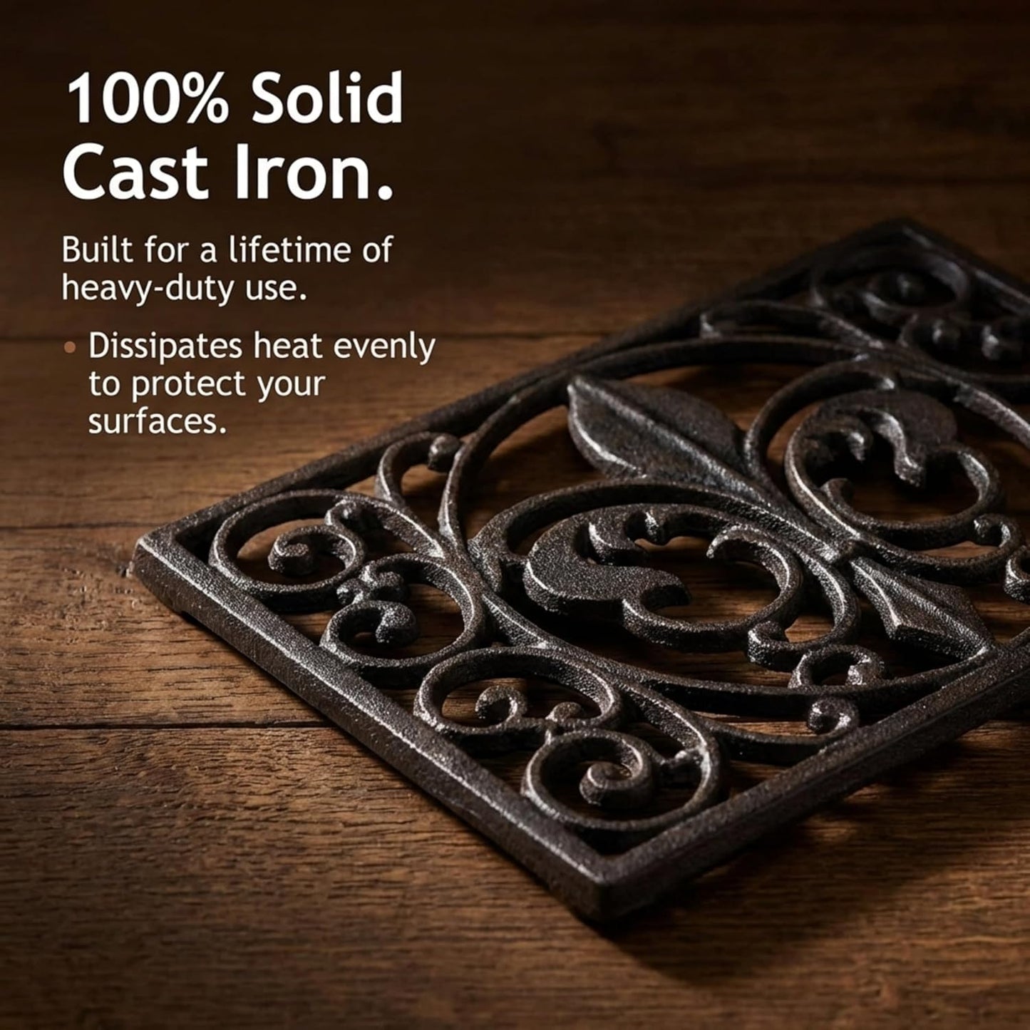 Lulu Decor, Cast Iron 13" x 9" Rectangle Fleur de lis Trivet Set of 2 pcs, for Hot Dishes or Pots - Durable Kitchen Mat
