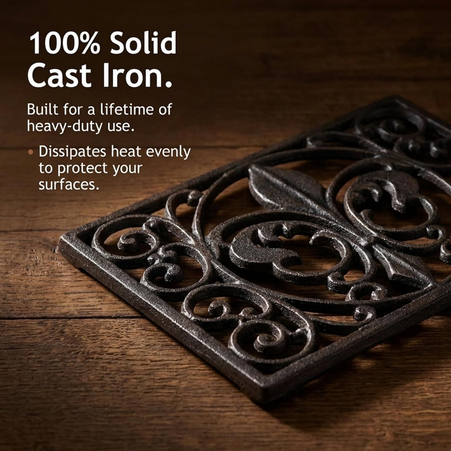 Lulu Decor, Cast Iron 13" x 9" Rectangle Fleur de lis Trivet Set of 2 pcs, for Hot Dishes or Pots - Durable Kitchen Mat
