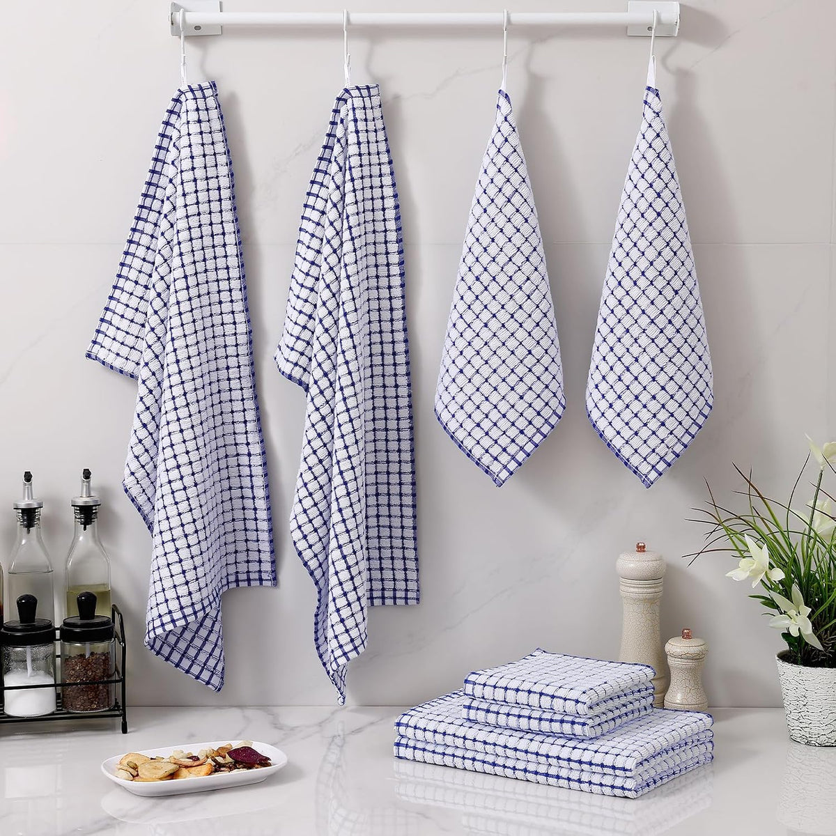 Homaxy Kitchen Towels and Dishcloths Set, Set of 16, Blue | Cotton Terry Kitchen Dish Towels, Super Soft and Absorbent
