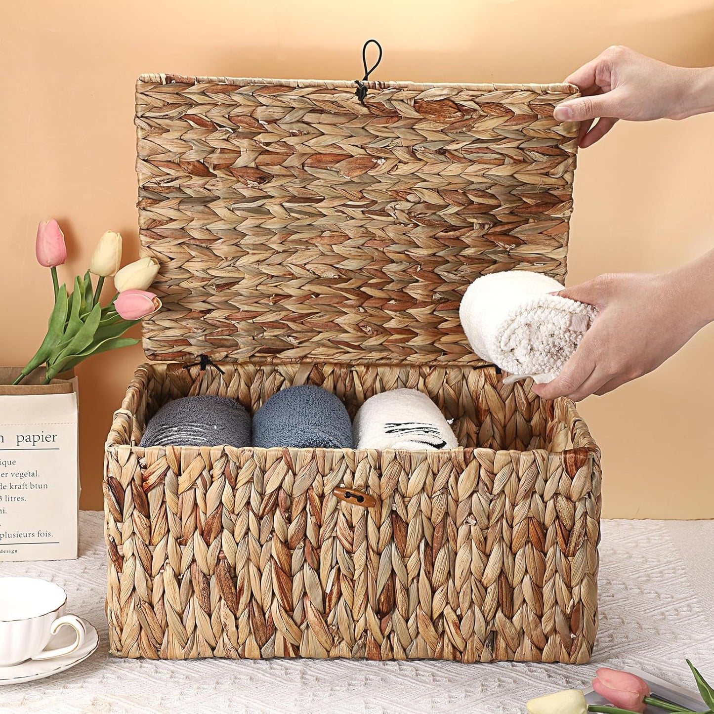 Wicker Storage Basket Bins / 15.7 x 11 x 7.4 / Large / Natural Color