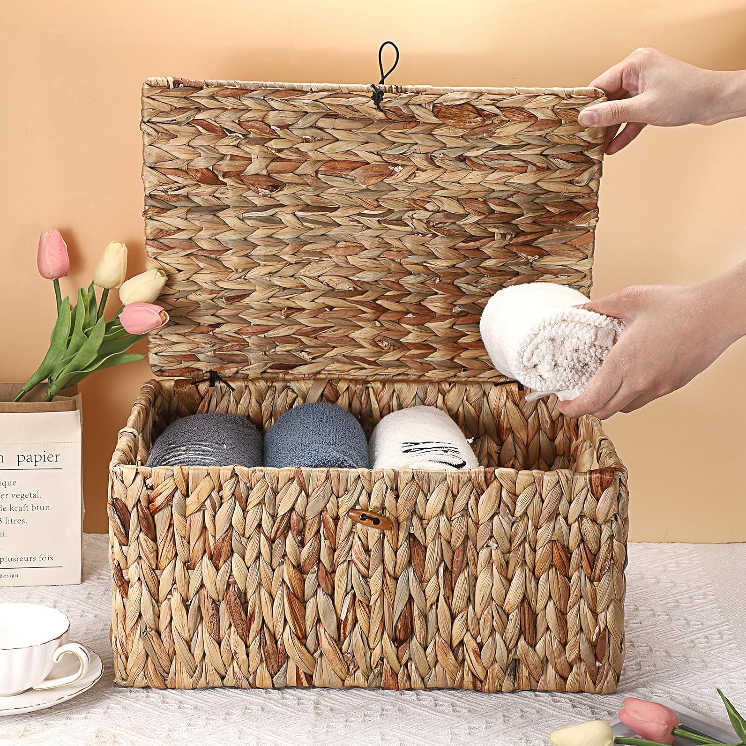 Wicker Storage Basket Bins / 15.7 x 11 x 7.4 / Large / Natural Color