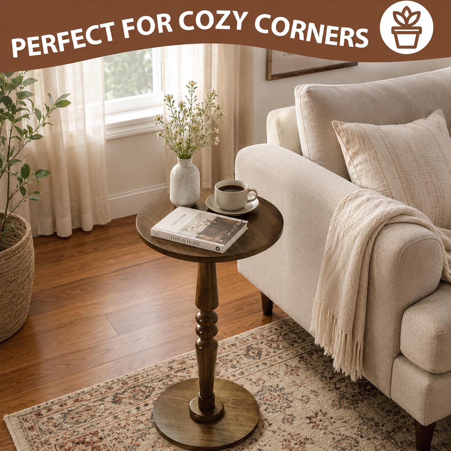 Wood Side Table End Table / Walnut Brown