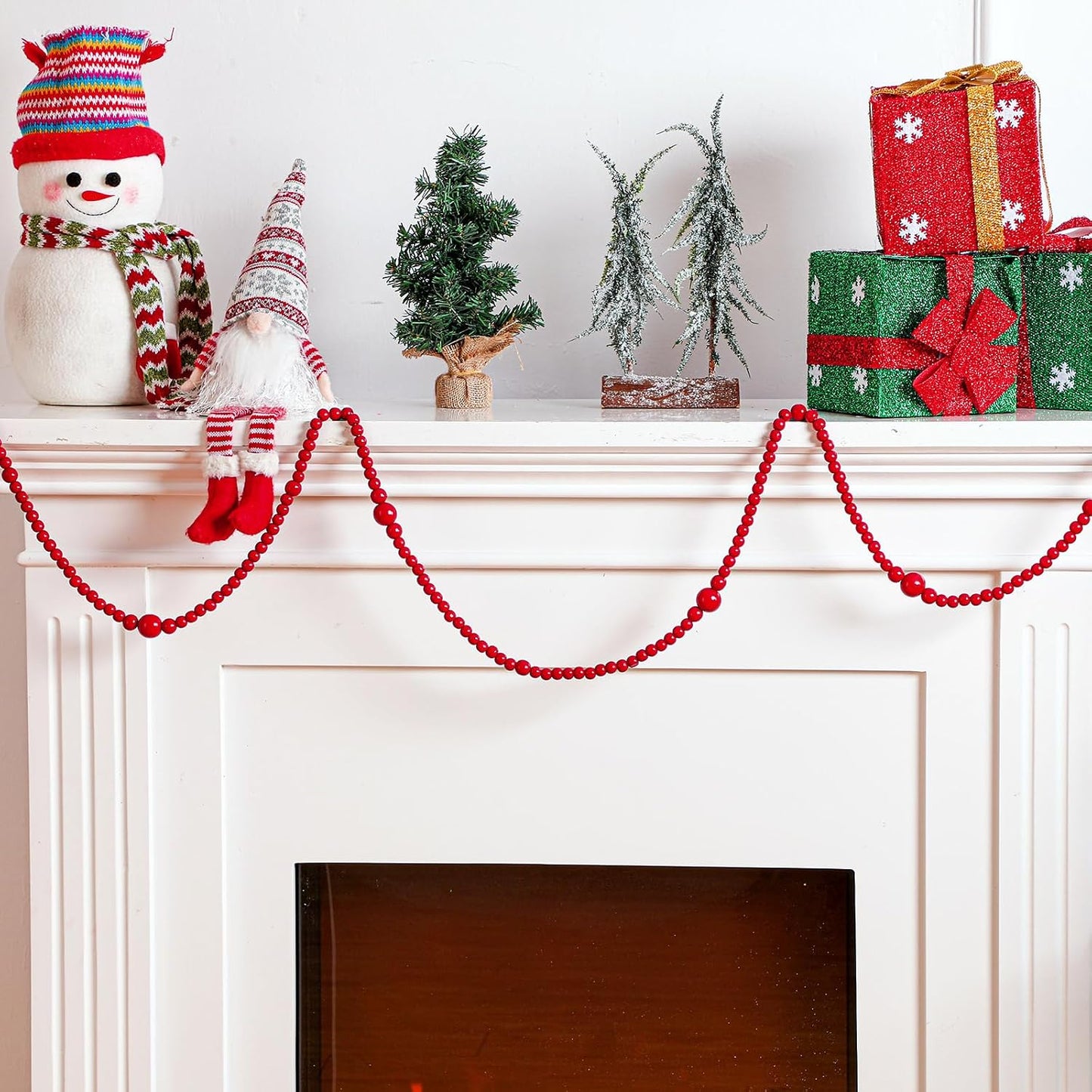 8 Pack 9 ft Rustic Christmas Wood Bead Garland for Xmas Tree Mantel Fireplace Stairs Coffee Table Decor Farmhouse