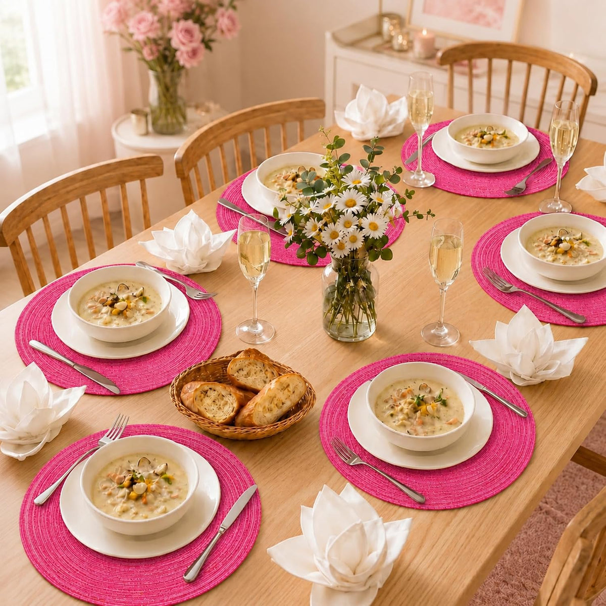 TaroKitc 15 in Round Placemats Set of 8, Washable Woven Placemats Heat Resistant Cotton Polyester Braided Table Mat