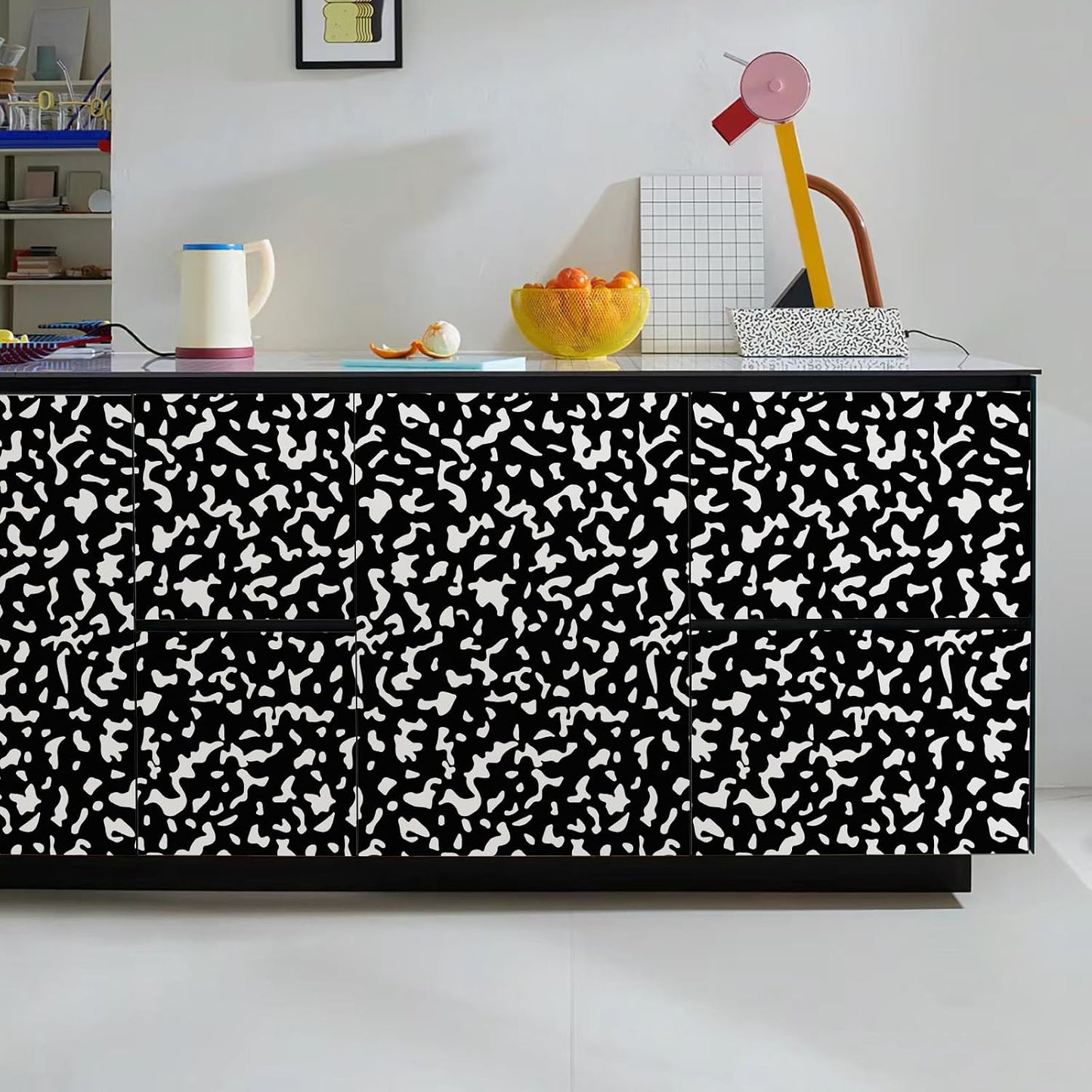 Black Contact Paper Composition Wallpaper Peel and Stick Wallpaper Vintage / 17.3 x 120 / White