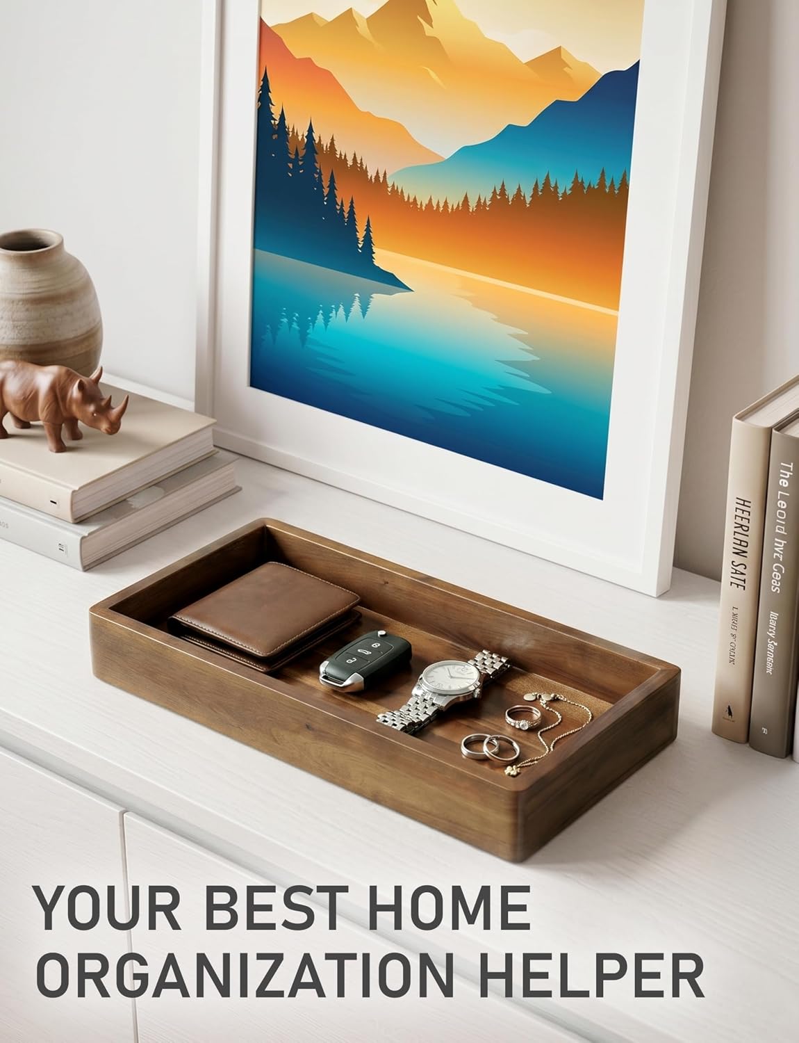 Acacia Wood Valet Tray & Catchall / Dark Brown / 12.2 x 6