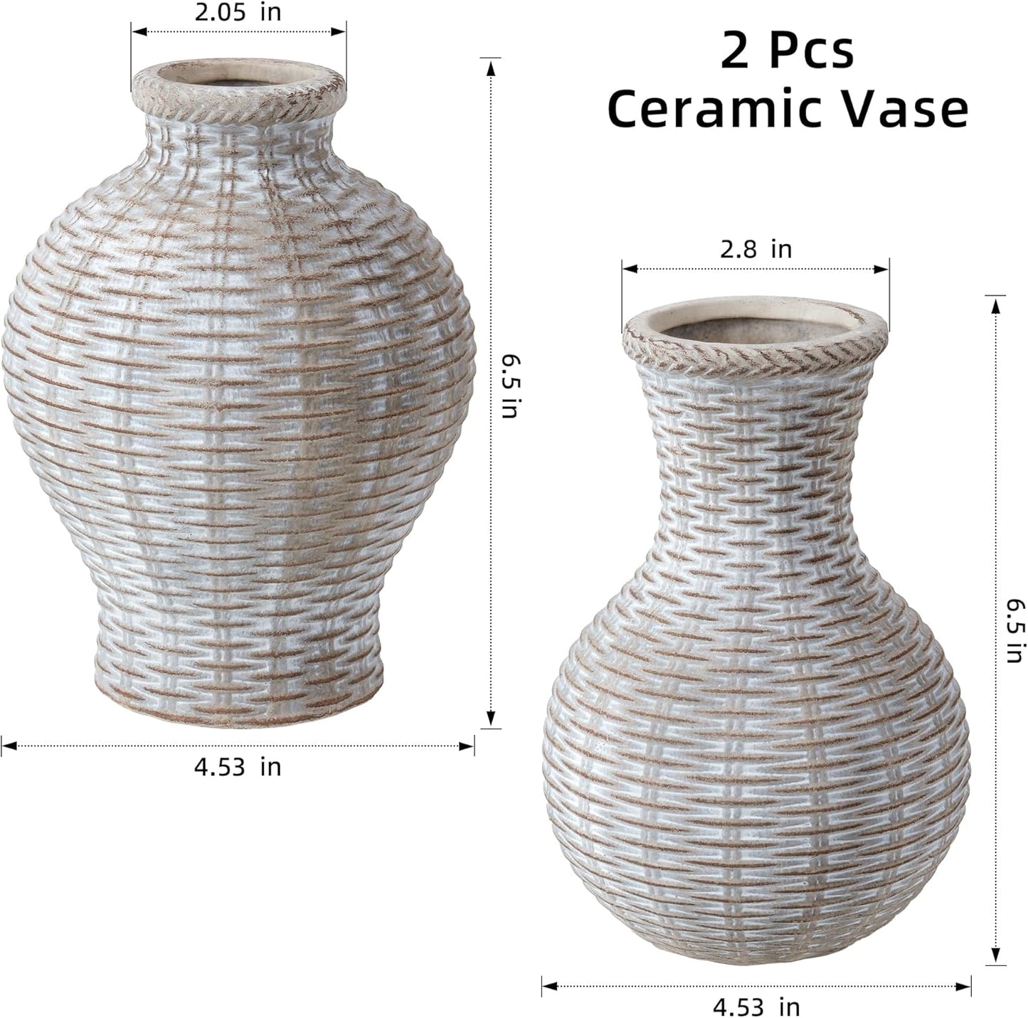 Flower Vase 6.5" Ceramic Vase Small Flower Vases Vases Rustic Vase Home Decor / White / Set of 2