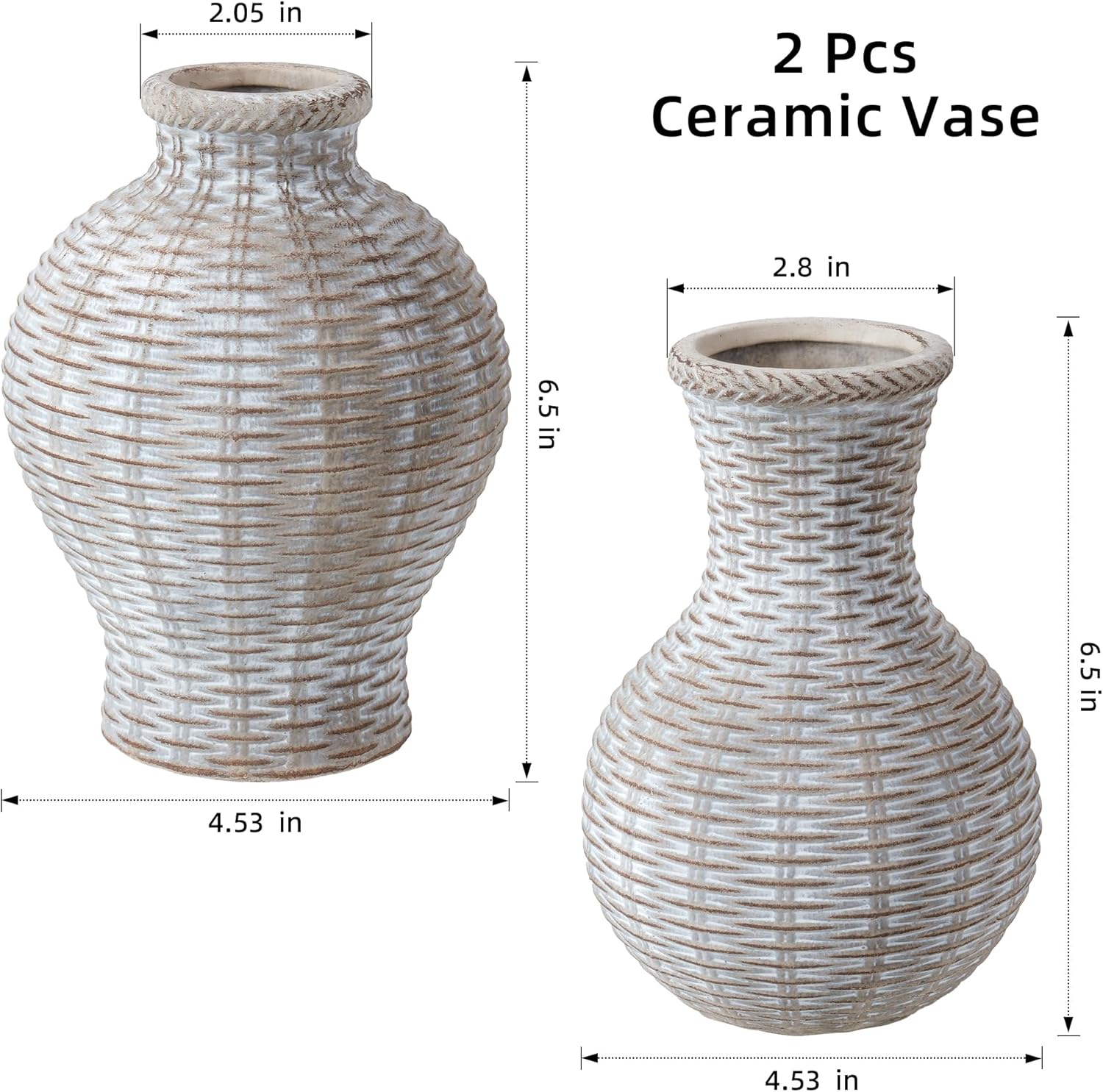 Flower Vase 6.5" Ceramic Vase Small Flower Vases Vases Rustic Vase Home Decor / White / Set of 2