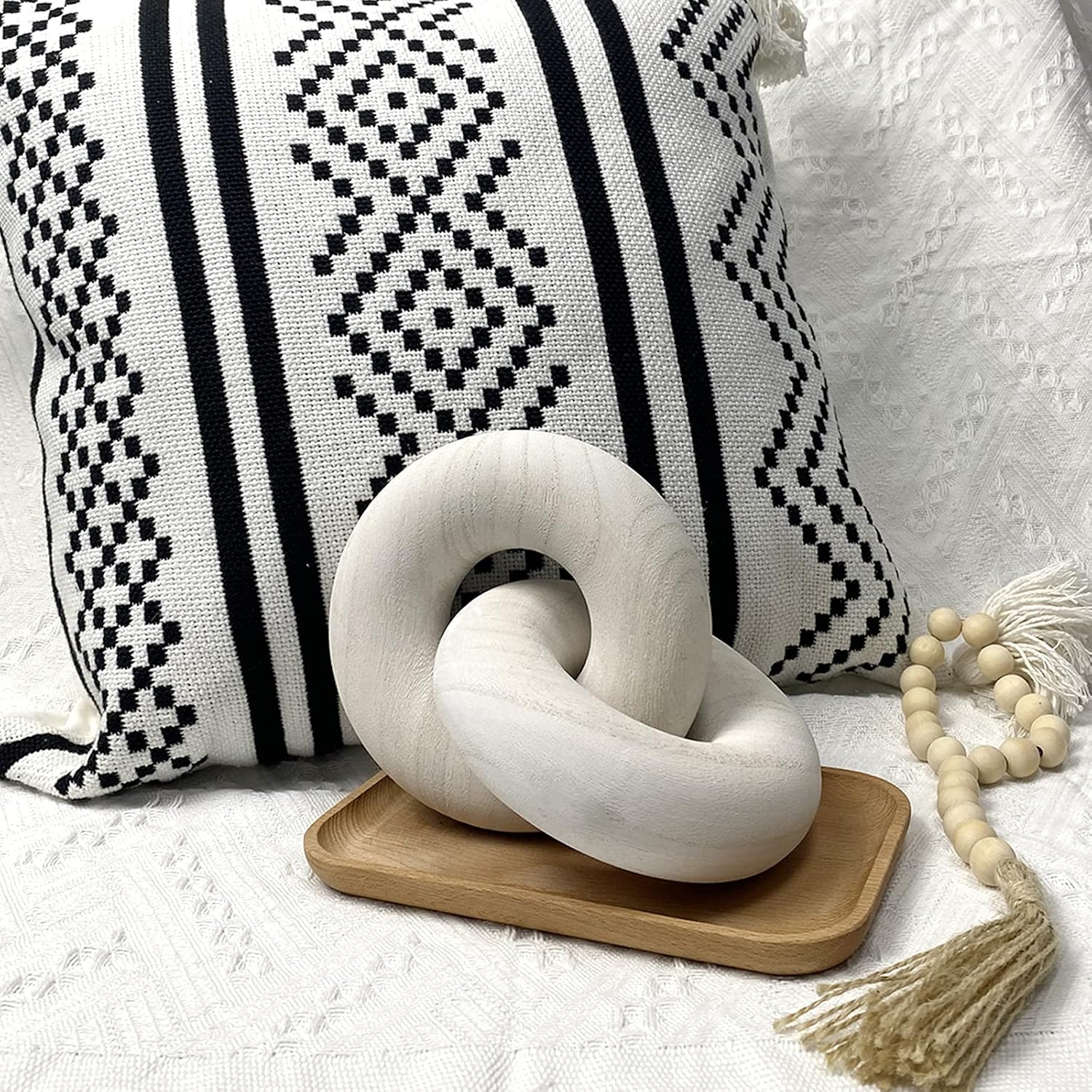Hand Carved Boho Bead / White