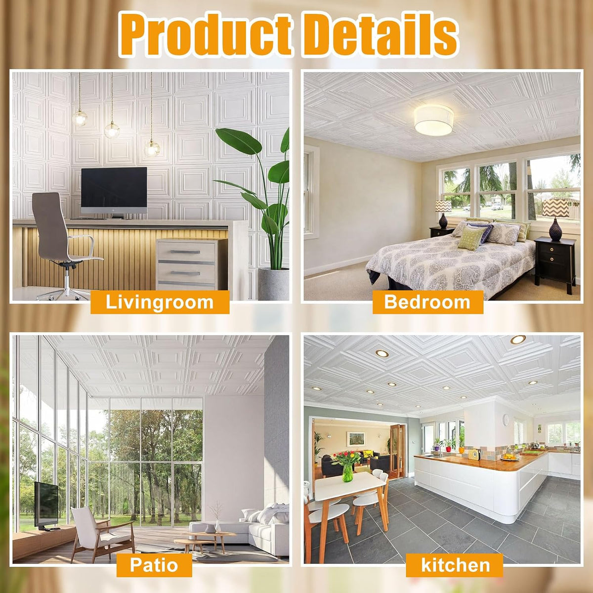 Nuanchu 30 Pcs Drop Ceiling Tiles 12x12 Inch, Glue up PVC Wall Panels,White | Cuttable, Paintable, DIY, Waterproof, 3D