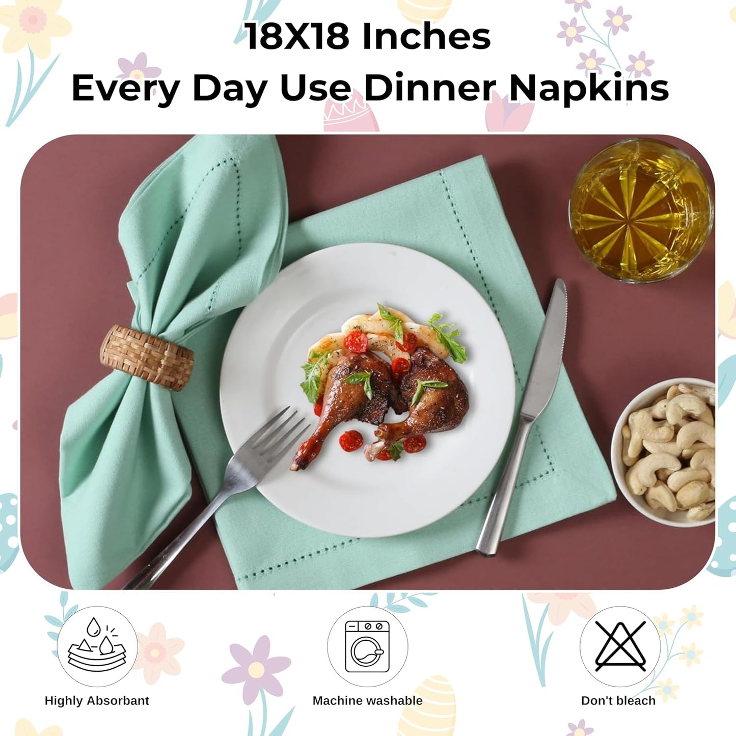 Bedding Craft Cotton Cloth Dinner Napkins Set of 12 – 18x18 Bird Egg Gray Hemstitched – Machine Washable Fabric Napkins
