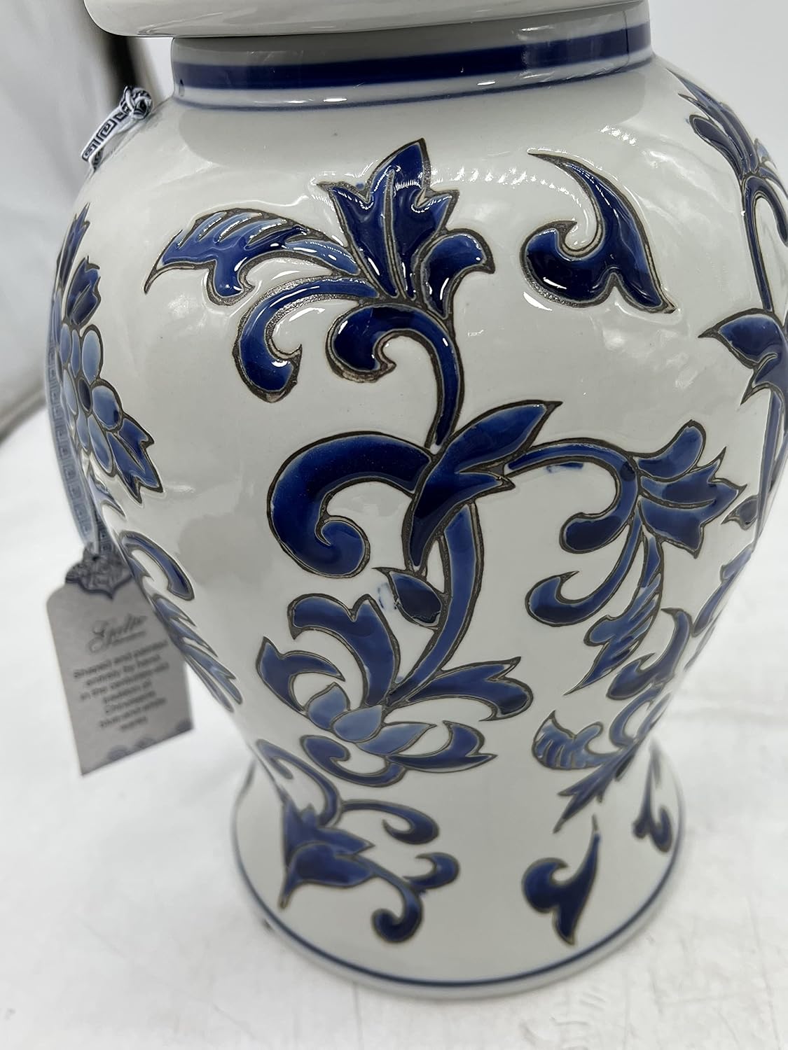 14" Blue and White Flower & Petals Ceramic Porcelain Ginger Jar / Blue and White Ceramic Jar H14