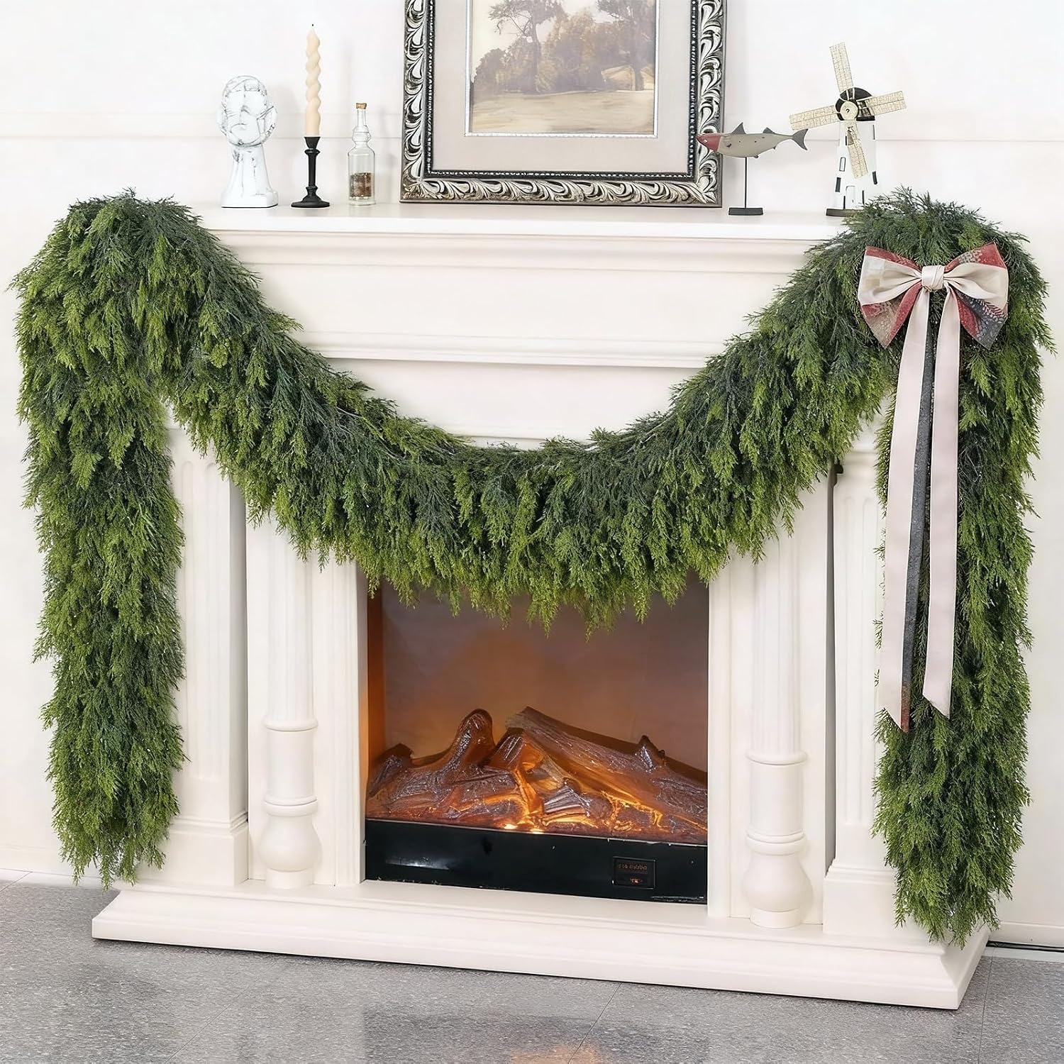 2PCS 5FT Lifelike Touch Artificial Cedar Garland for Mantle Christmas Decor | Thick and Lush, Realistic Fake Cedar Pine
