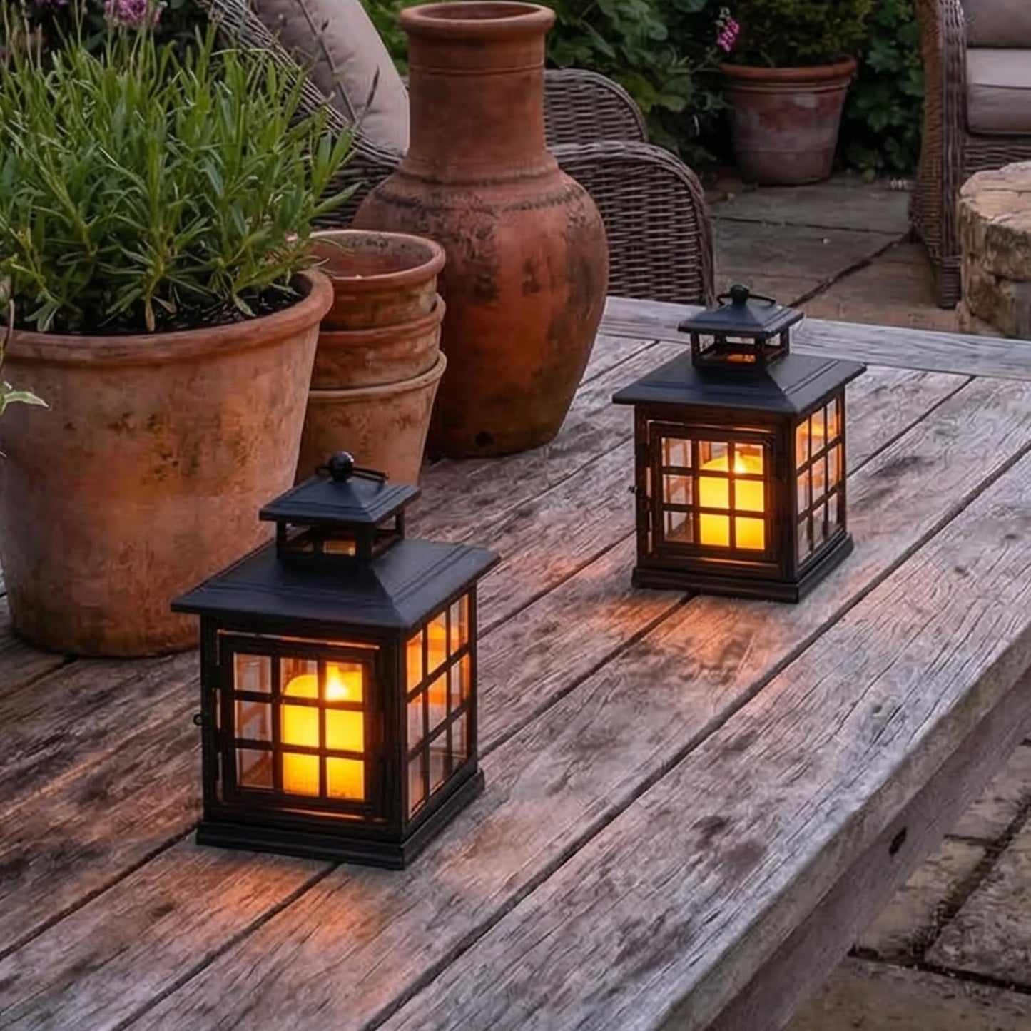 TRIROCKS Set of 2 Decorative Candle Lantern Metal Candle Holder Hanging Lantern Perfect for Home Decor Halloween Living