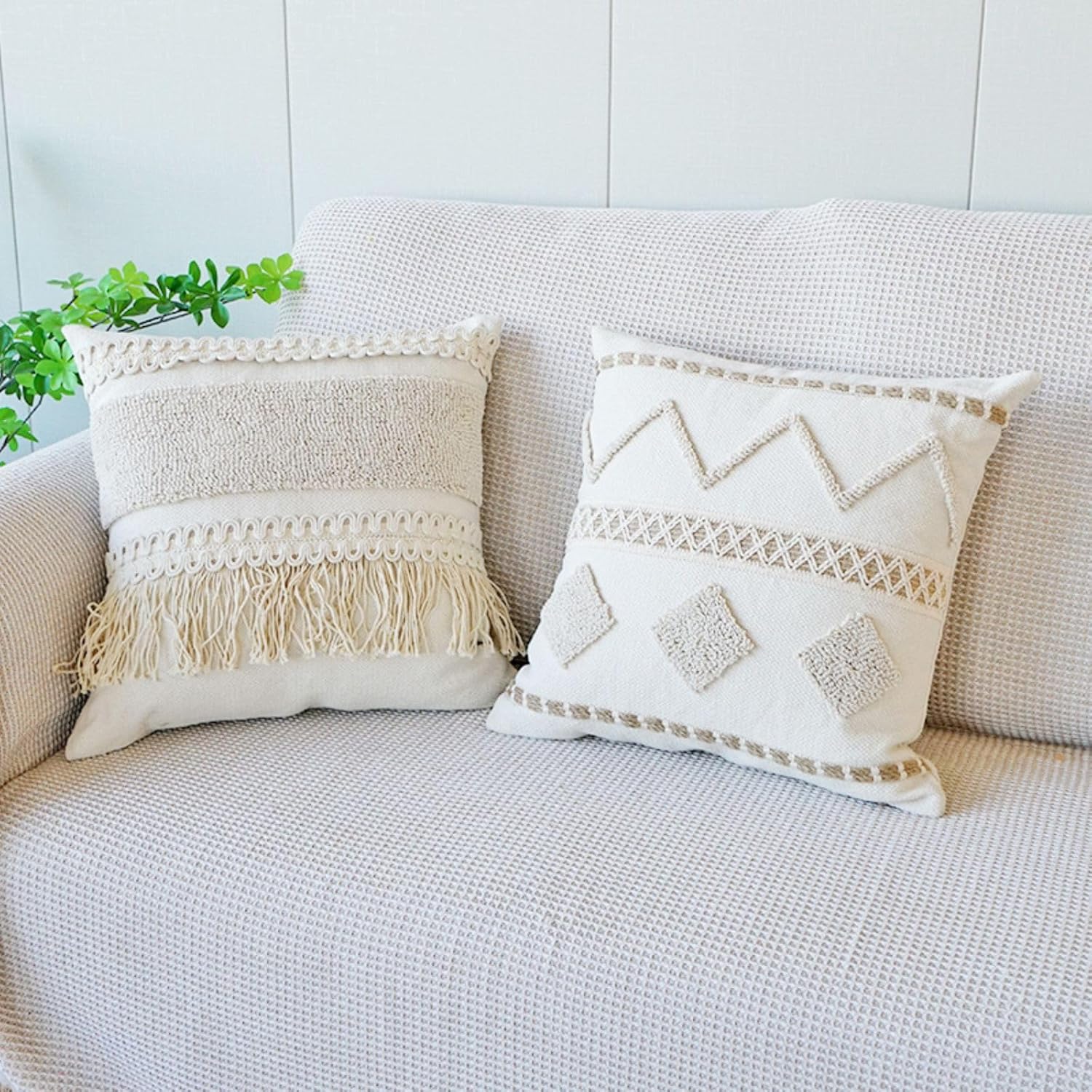 Boho Throw Pillow Cover Tassels Textured Striped Bed / 18 x 18 / Throw Pillow Covers / Pattern C
