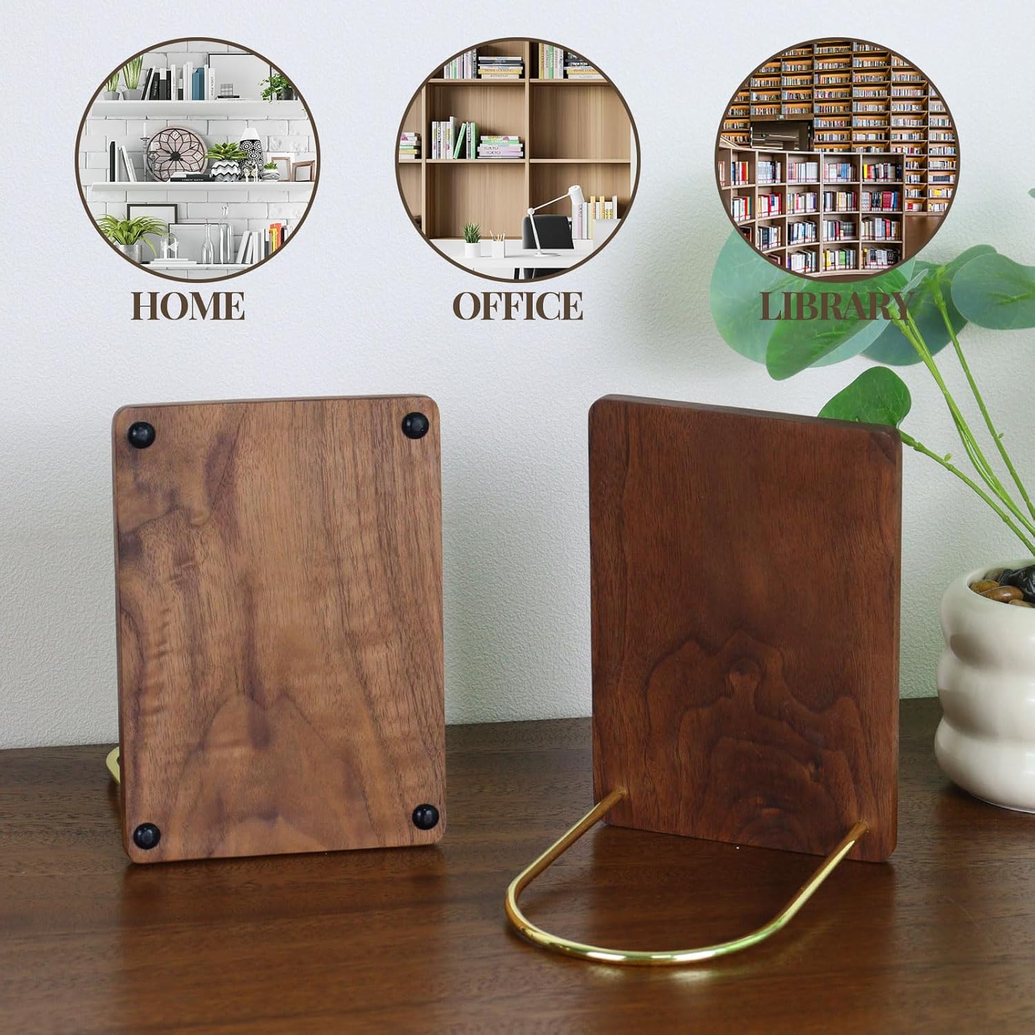 Handmade Walnut Wood Bookends / Walnut Brown