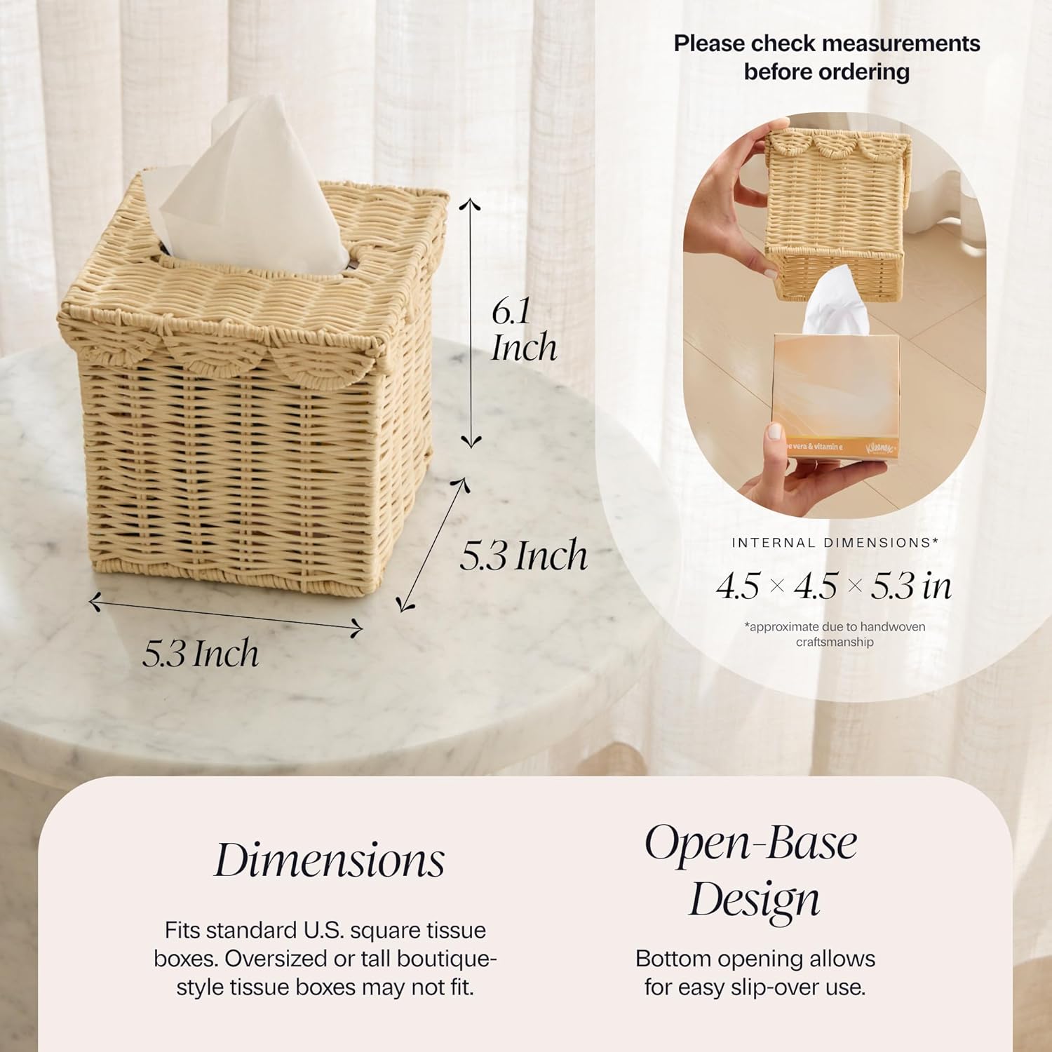 Rattan Tissue Box Cover Square / Natural / 4.5 x 4.5 x 5.3