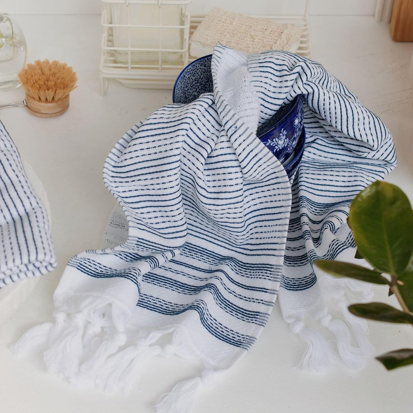 Tabea Turkish Cotton Hand Towels Set of 2 – Decorative Kitchen & Bathroom Towels with Woven Front and Terry Backing