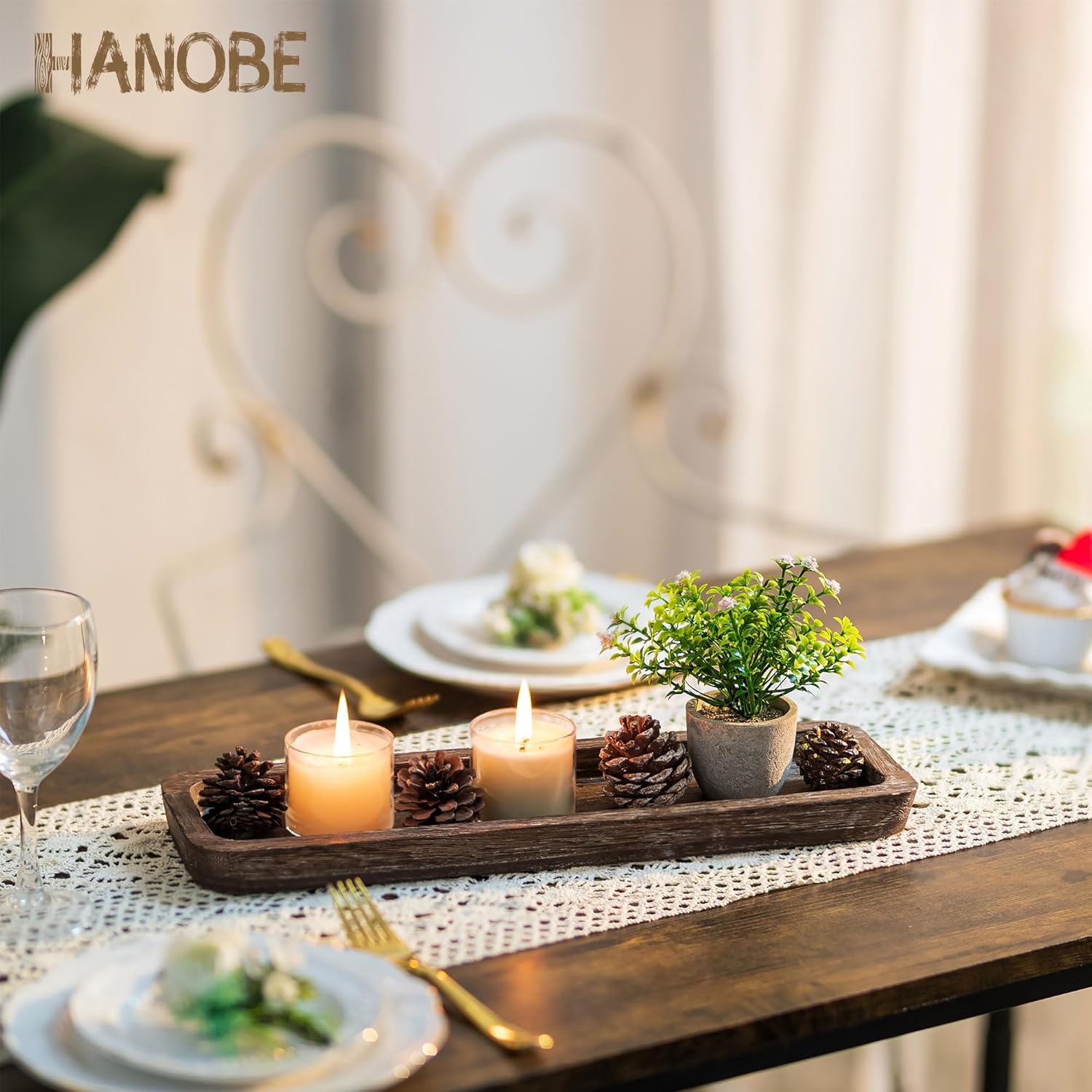 Rustic Wood Centerpiece Tray