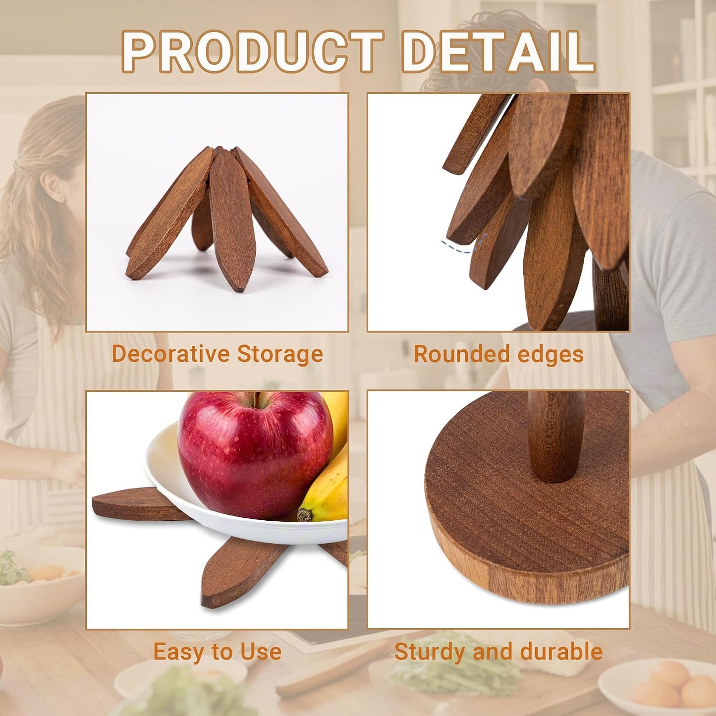 Wooden Tree-Shaped Trivets Set / Wood-1 / Large