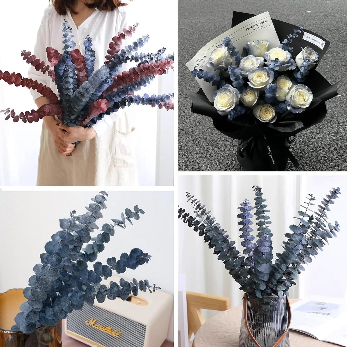 17" -Green Preserved Eucalyptus Stems for Vase / Blue / Set of 26