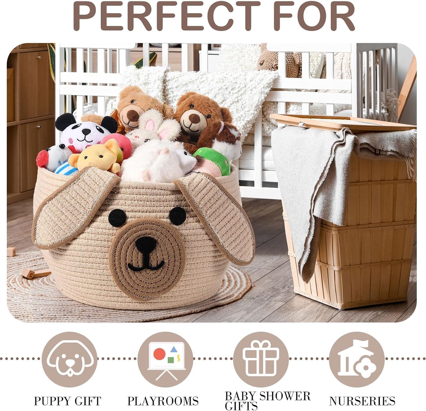 Dog Woven Basket Woven Cotton Rope Puppy Animal Storage Basket for Laundry Toy Gift / Khaki / 13 x 8