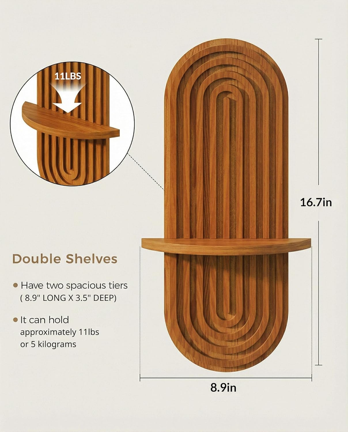 Boho Wall Decor Plant Wall Shelf / Brown / 16.9'' Single