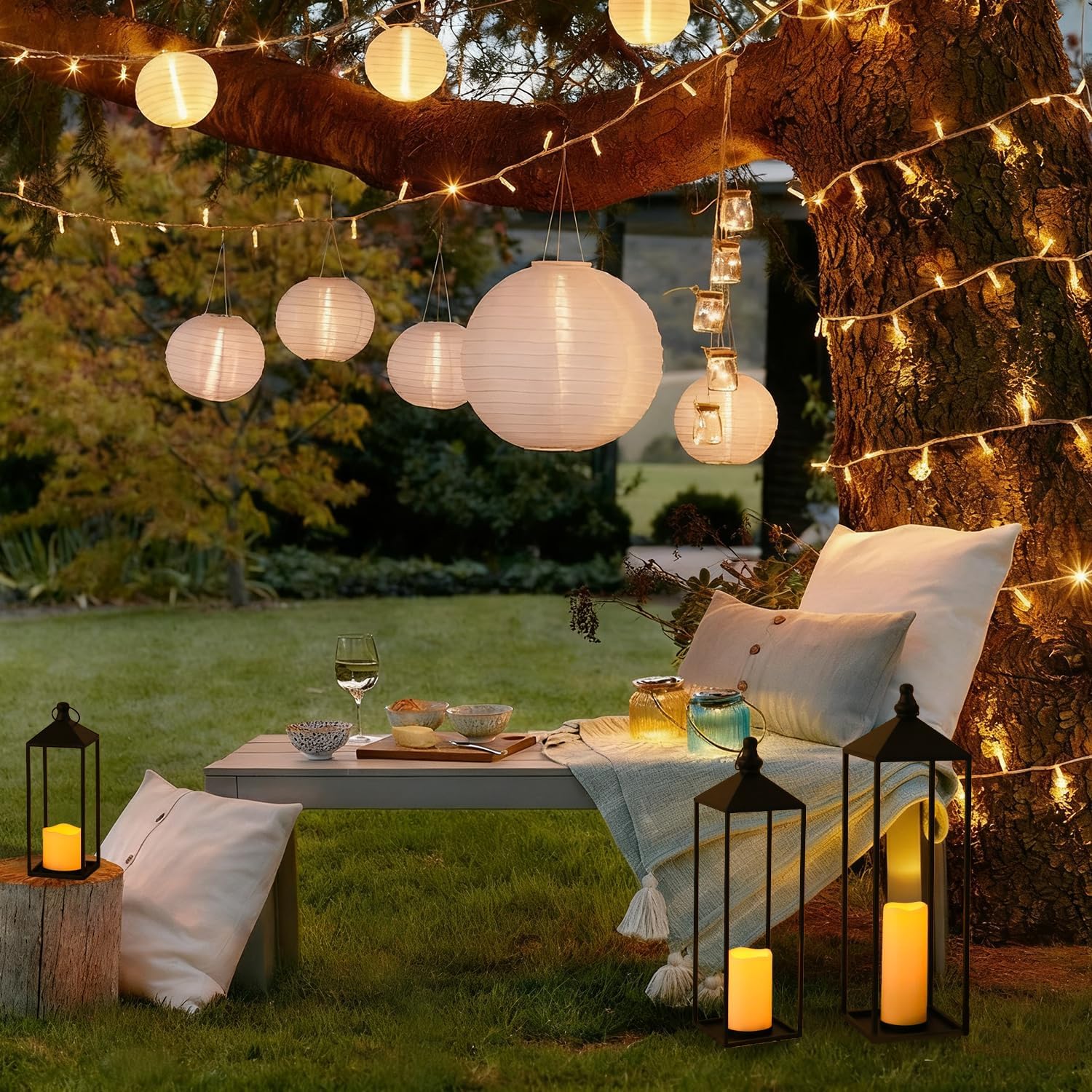 LED Lanterns Decorative Indoor&Outdoor, 23’’ 19’’ 13’’ Large Black Candle Lanterns Set with 3 Flameless Candles, Metal