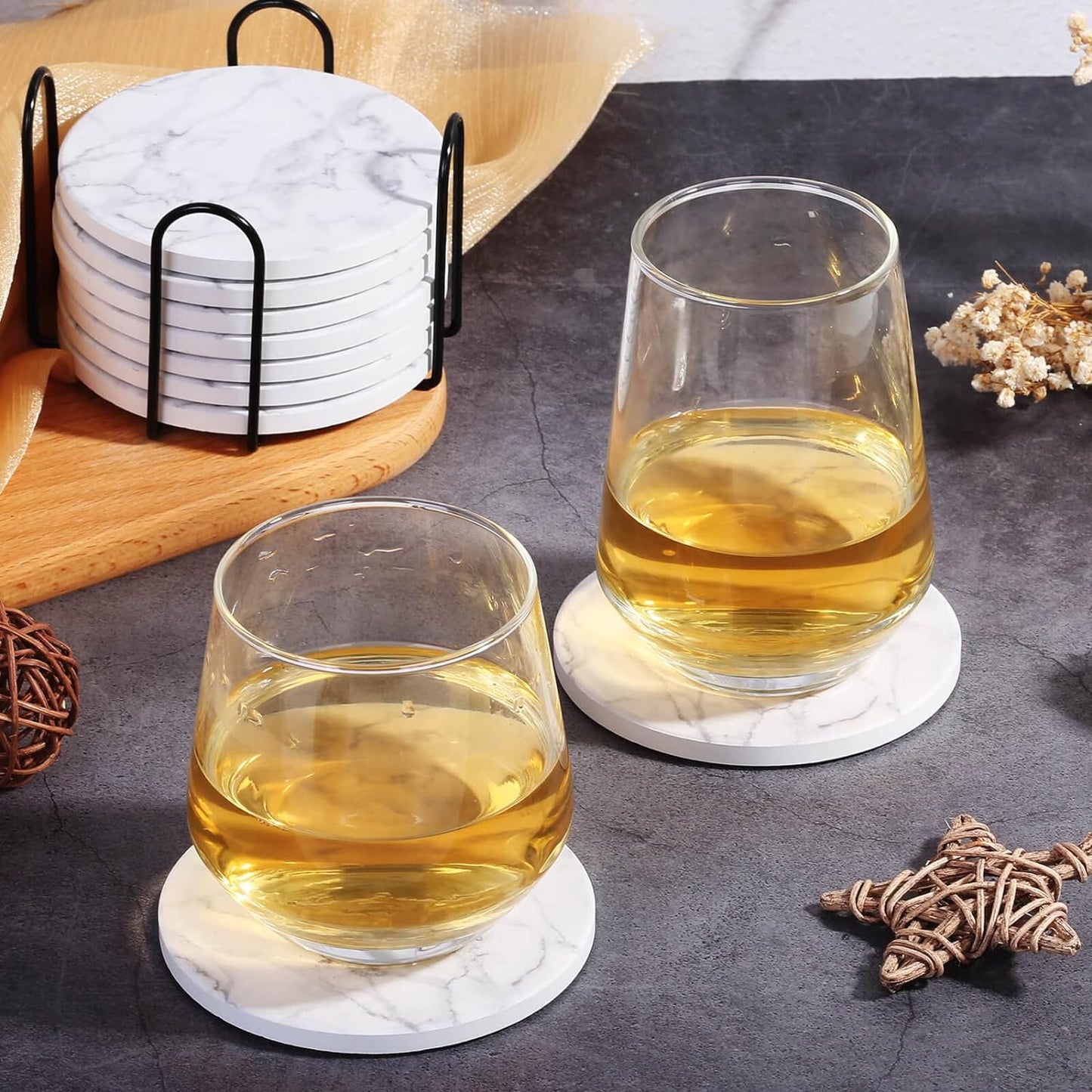 Holder / Ceramic Coasters for Drinks / White / Set of 9