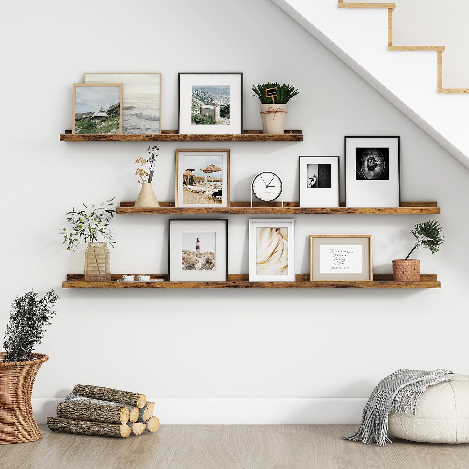 Floating Picture Ledge Shelves for Wall Set of 4, 36 Inch Wall Shelves with Lip Long Large Nursery Book Shelf for Toys