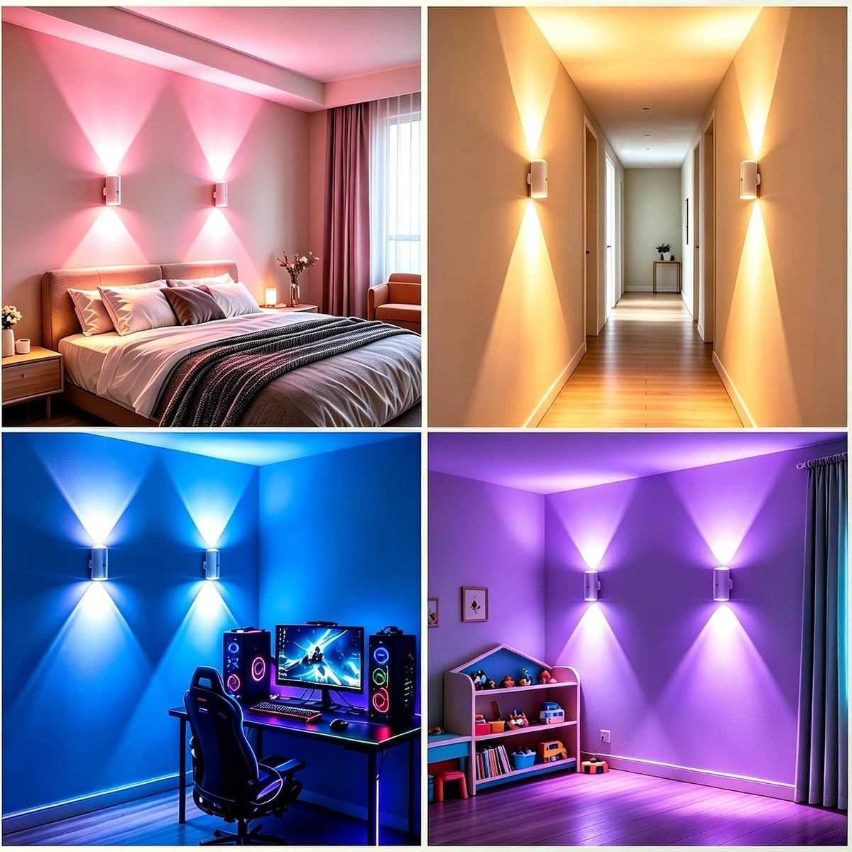 4 Pack RGB Dynamic Gradient Step Lights, Rechargeable Motion Sensor LED Wall Lamp with Remote, 1200mAh Dimmable