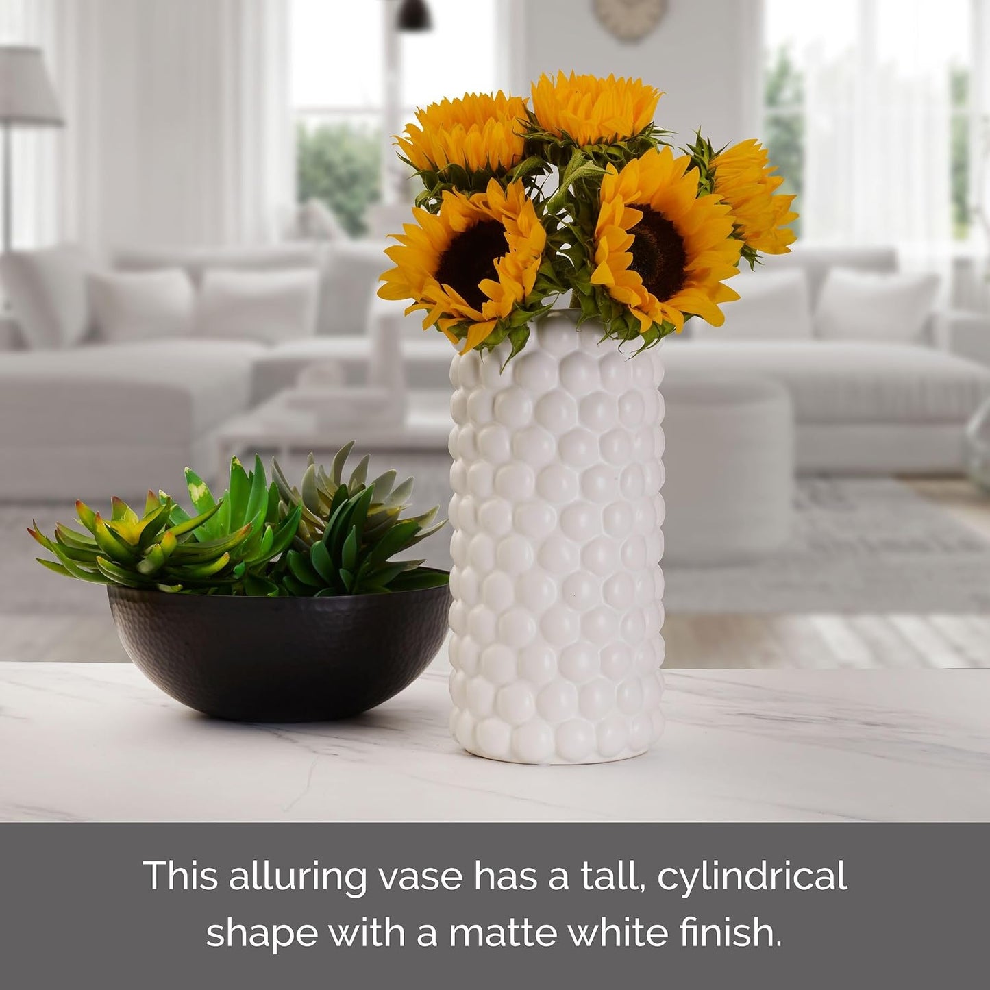 Ceramic Decorative Vase / 11.8 Inch / White / 12 Inch