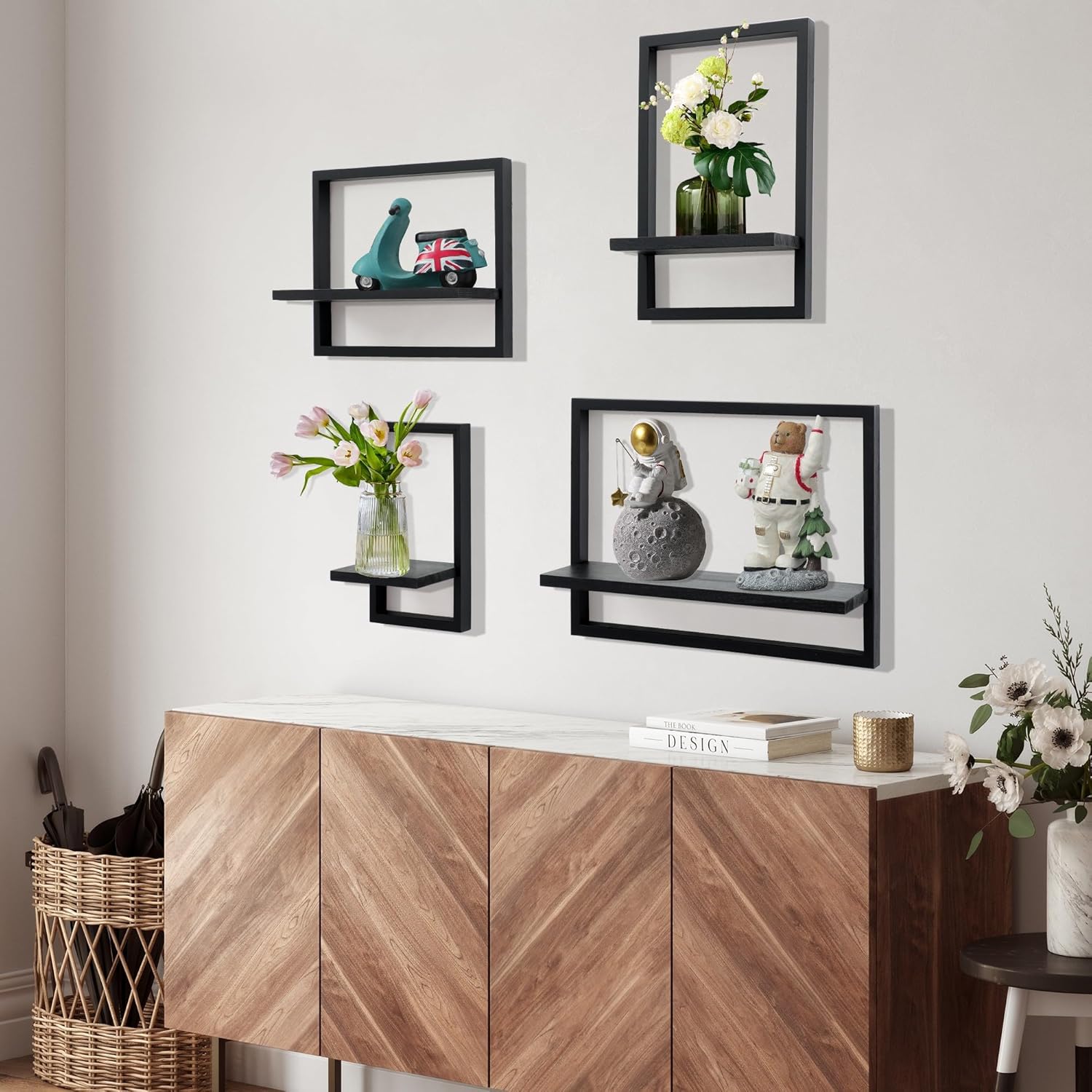 Square Floating Shelves / Rustic Black / Set of 4