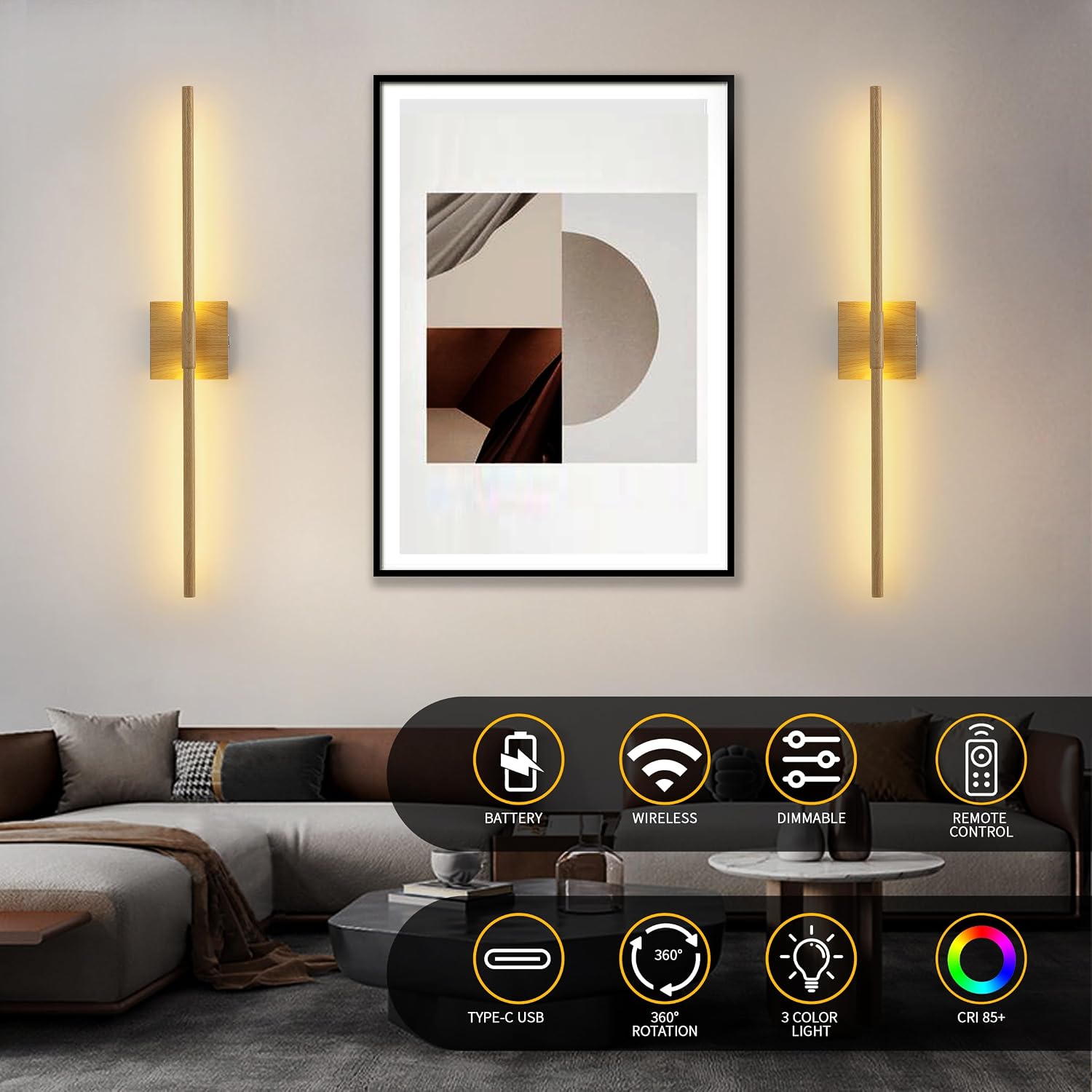 15800 mAh Battery Operated Wall Sconces with Remote Control Dimmable Battery Powered Cordless Rechargeable Wall Sconces