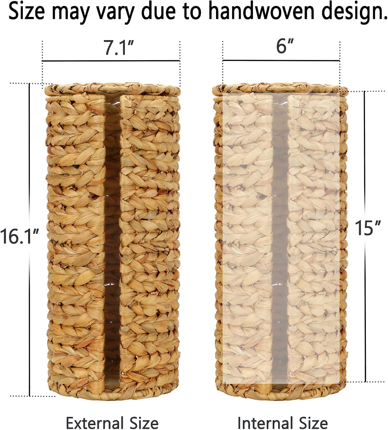 Graciadeco Stand Paper Storage with Lid Spare Extra 3 Rolls of Toilet Tissue Holder Free Standing Water Hyacinth Wciker