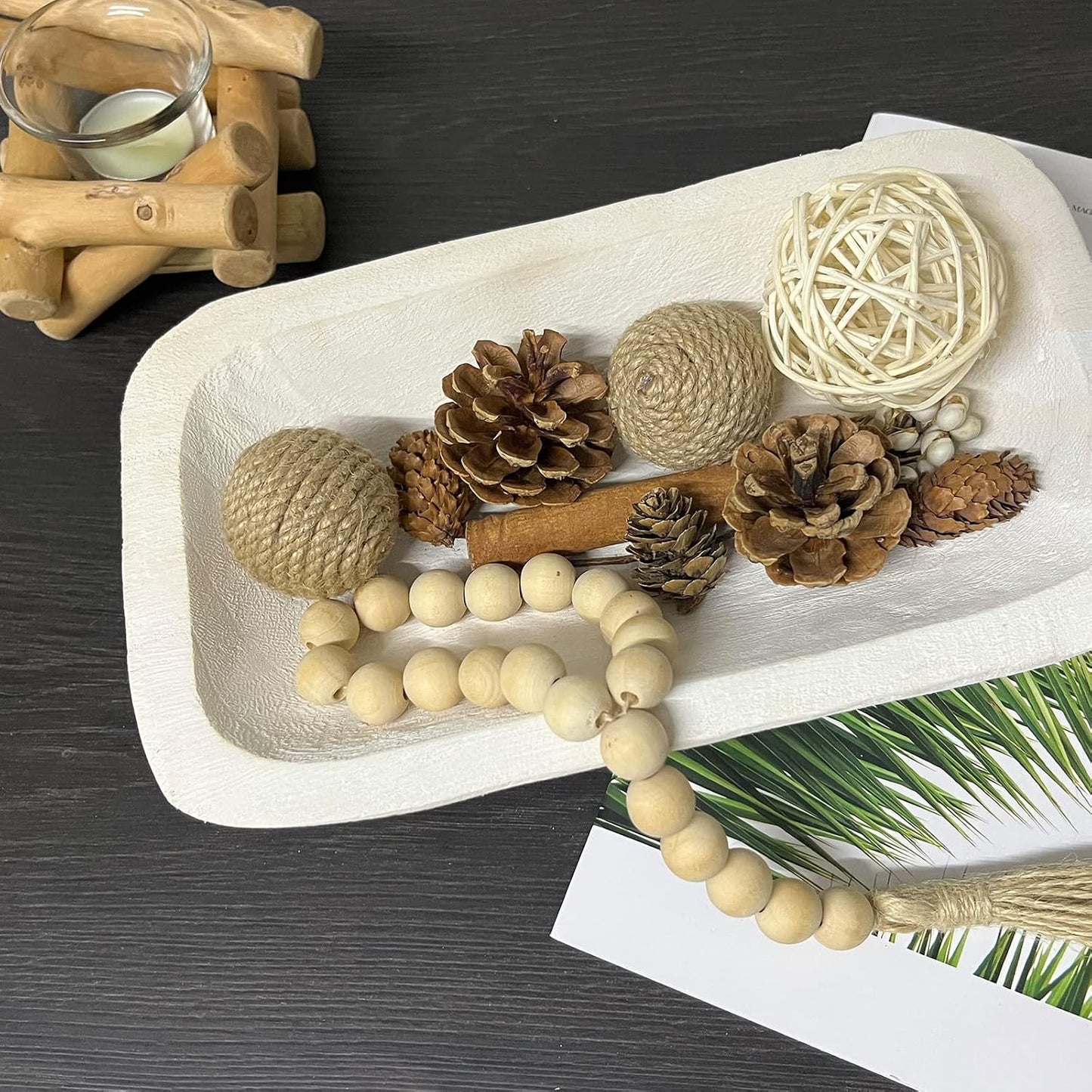Wooden Dough Bowl Decor / 10inch White